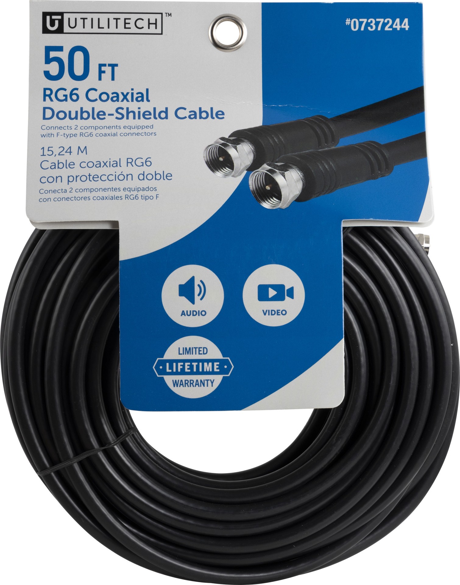slide 6 of 6, Utilitech 50-ft RG6 Black Coaxial Cable, 1 ct