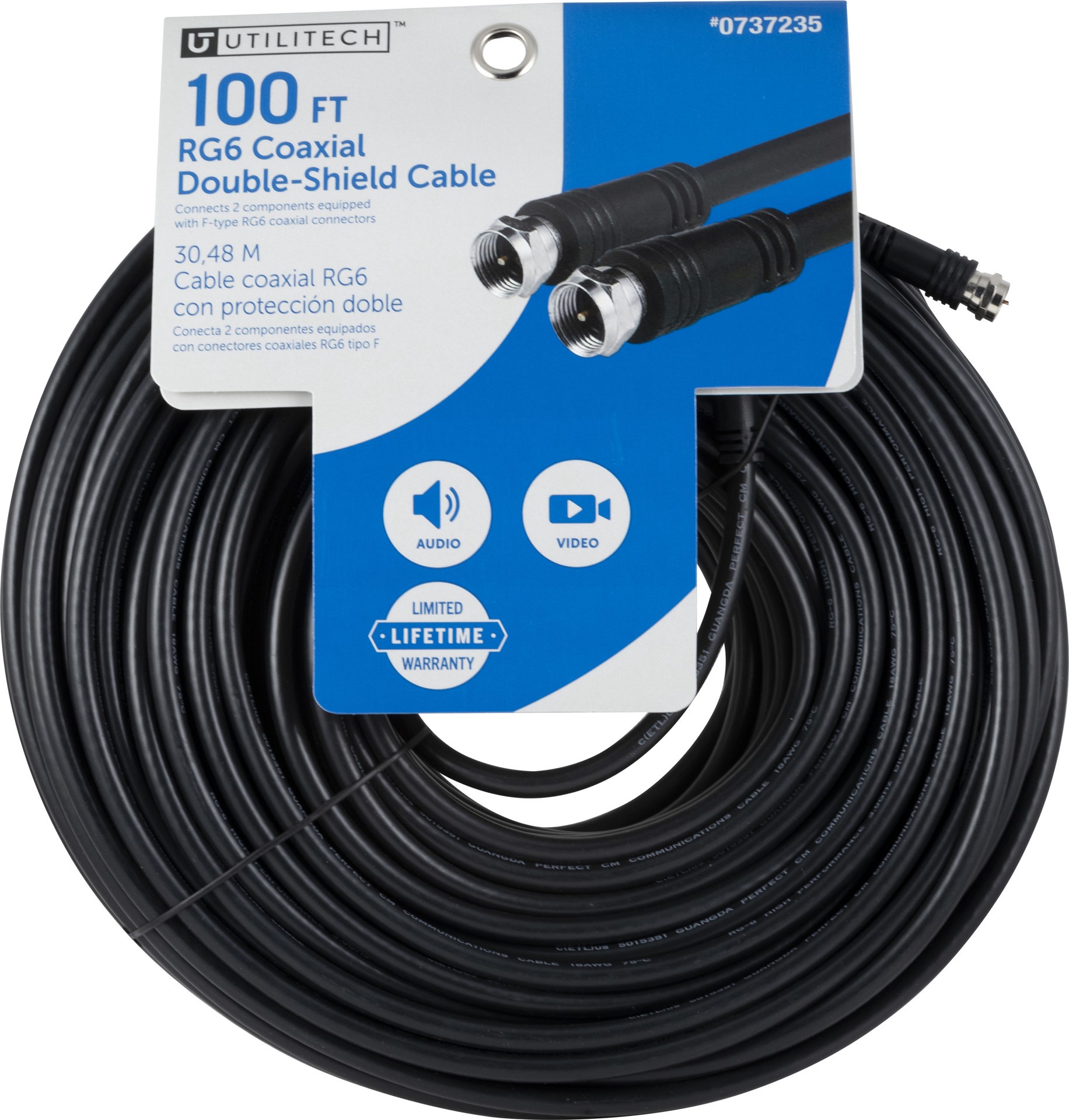 slide 6 of 6, Utilitech 100-ft RG6 Black Coaxial Cable, 1 ct