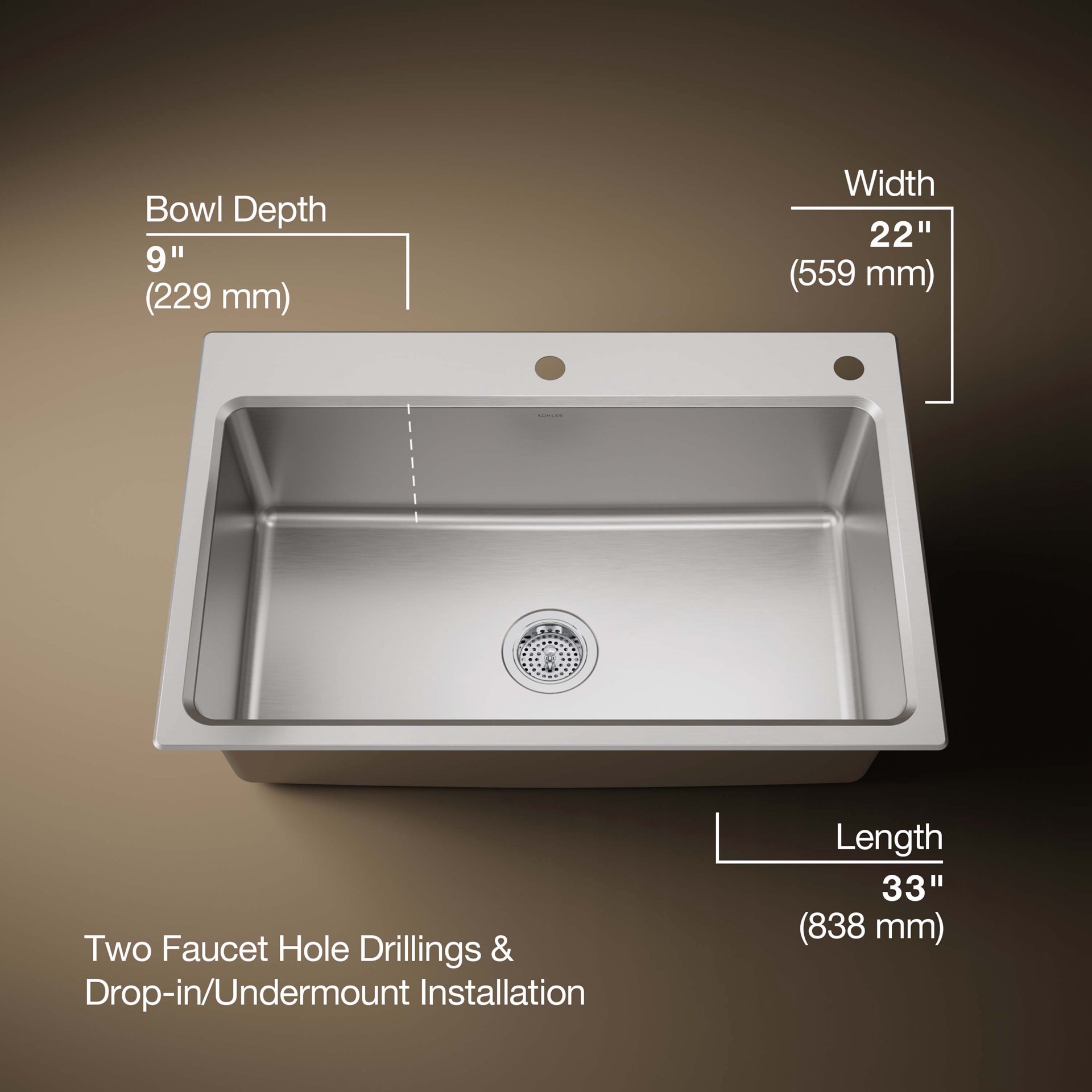 slide 4 of 6, KOHLER Prologue Drop-in or undermount 33-in x 22-in Stainless steel Single bowl 18 -Gauge Workstation Kitchen Sink with Drainboard, 1 ct