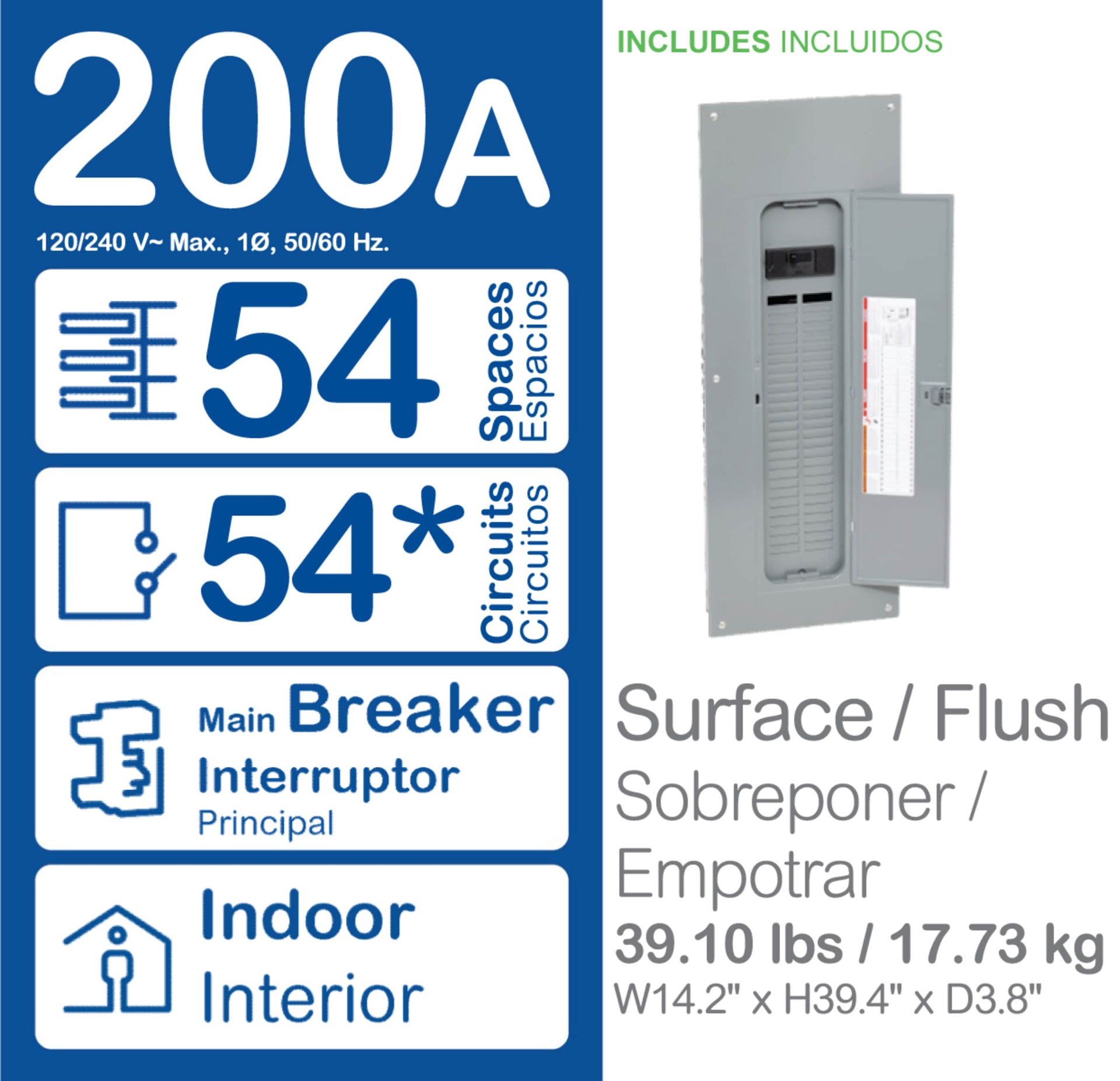 slide 2 of 2, Square D QO 200 -Amp 54 -Spaces 54 -Circuit Indoor Convertible Main Breaker Panel Plug-On Neutral Load Center, 1 ct