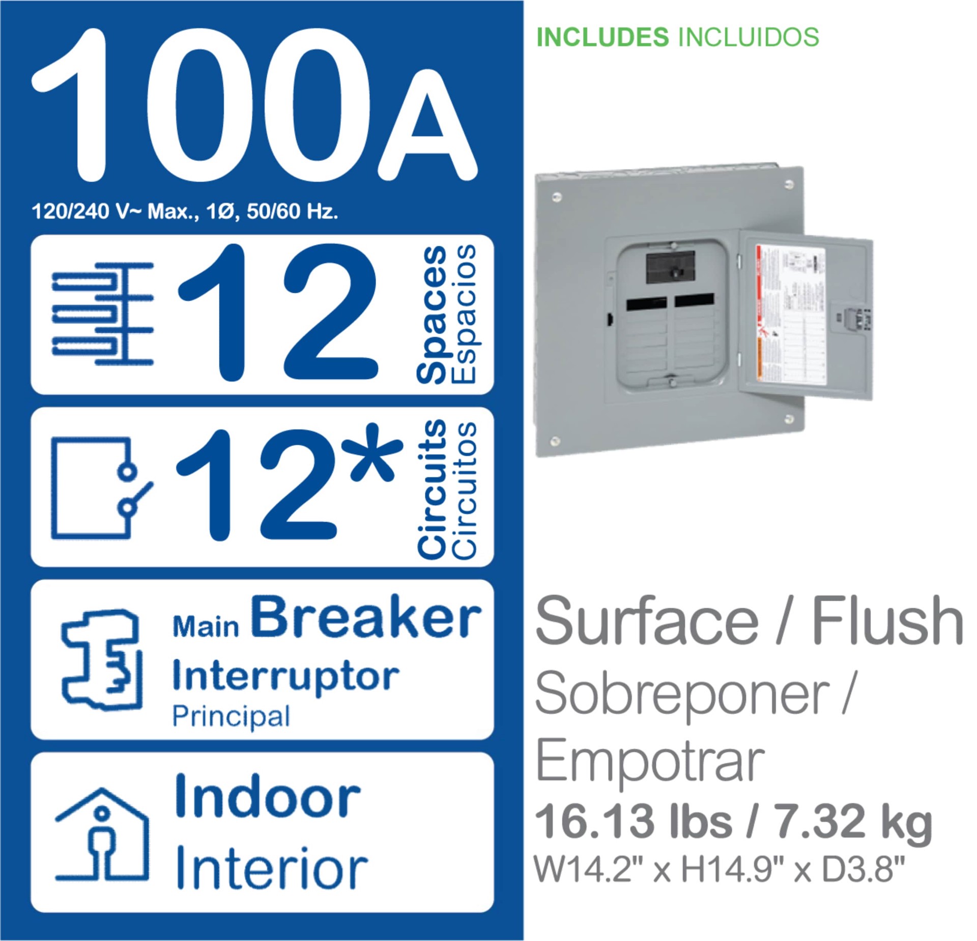 slide 3 of 3, Square D QO 100 -Amp 12 -Spaces 12 -Circuit Indoor Convertible main breaker panel Plug-On Neutral Load Center, 1 ct