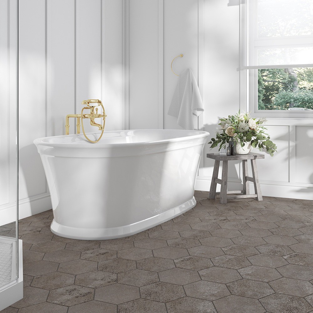 slide 2 of 6, allen + roth Metallic Hex 8-in x 9-in Matte Porcelain Hexagon Floor and Wall Tile ( 0.376-sq ft Piece ), 1 ct