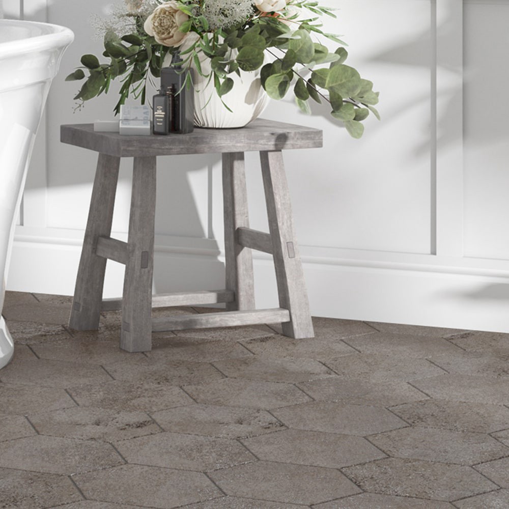 slide 4 of 6, allen + roth Metallic Hex 8-in x 9-in Matte Porcelain Hexagon Floor and Wall Tile ( 0.376-sq ft Piece ), 1 ct