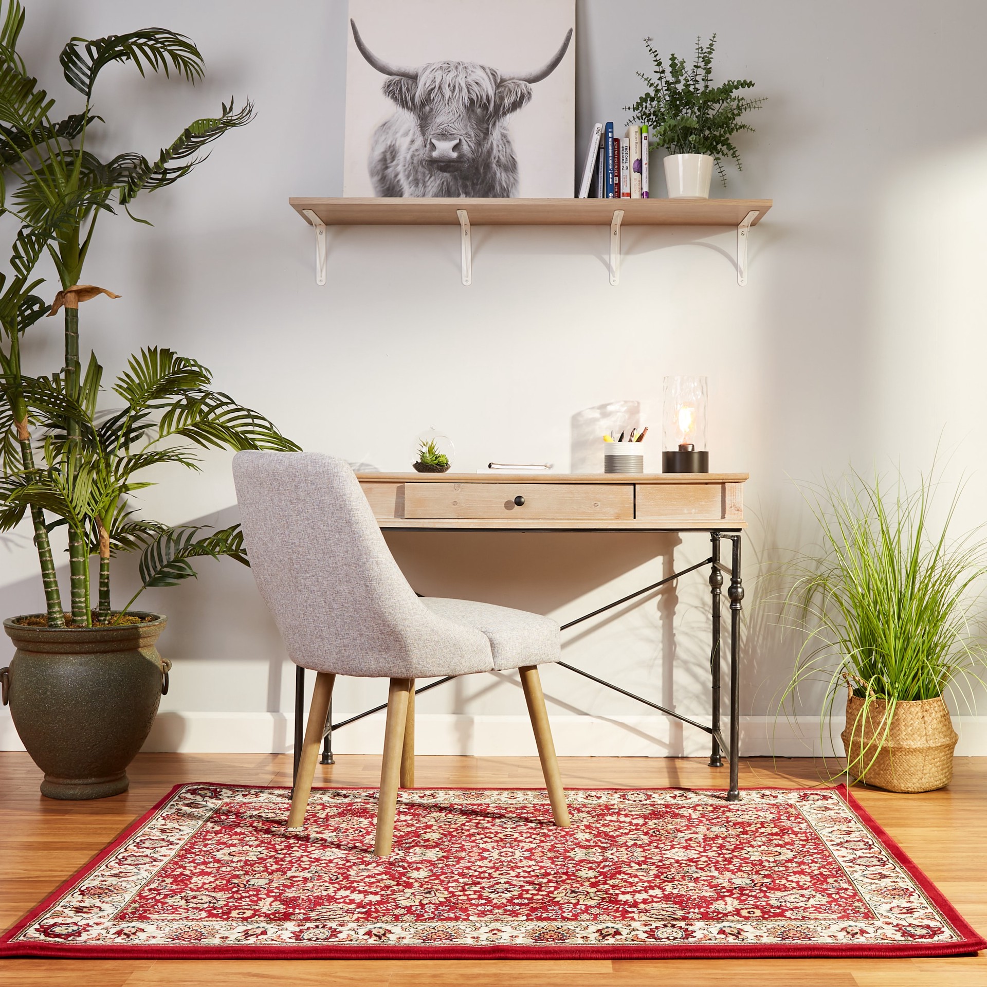 slide 3 of 6, allen + roth Koralin 5 x 8 (ft) Loomed Red Rectangular Indoor Floral/Botanical Oriental Pet Friendly Area rug, 1 ct