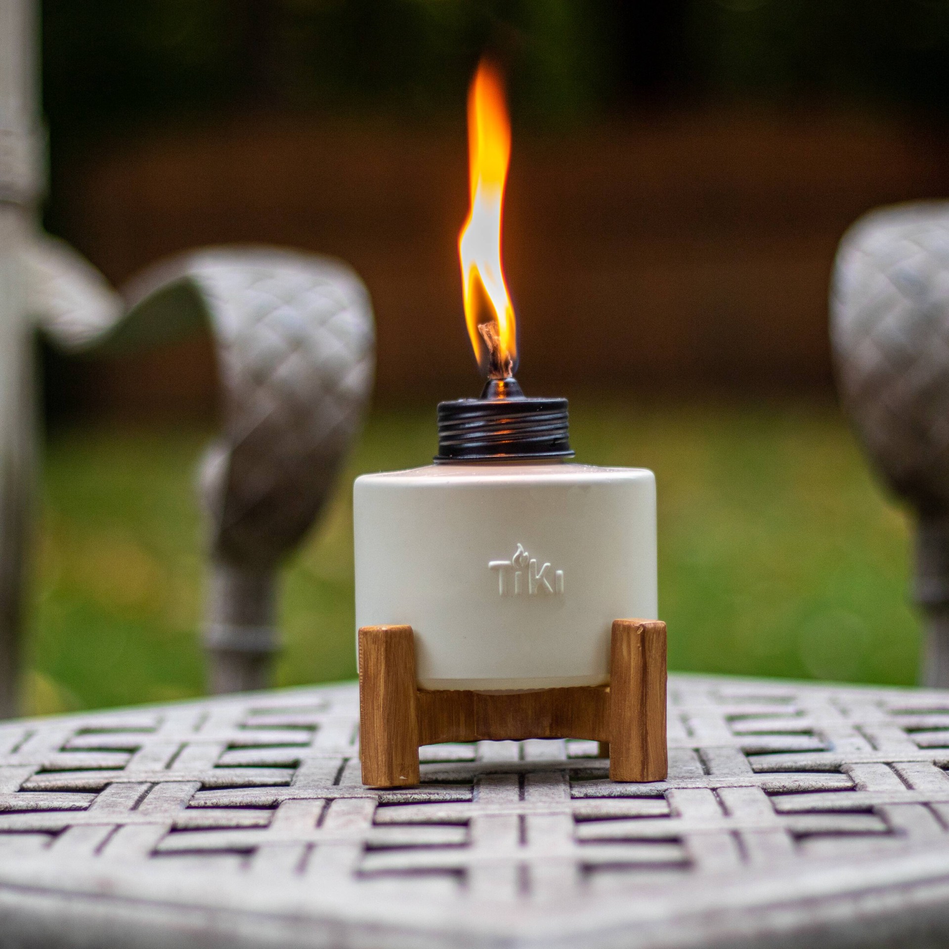 slide 3 of 6, TIKI TIKI Brand Tabletop Torch 5 Inches Cool Gray Matte Glass Tabletop torch, 1 ct