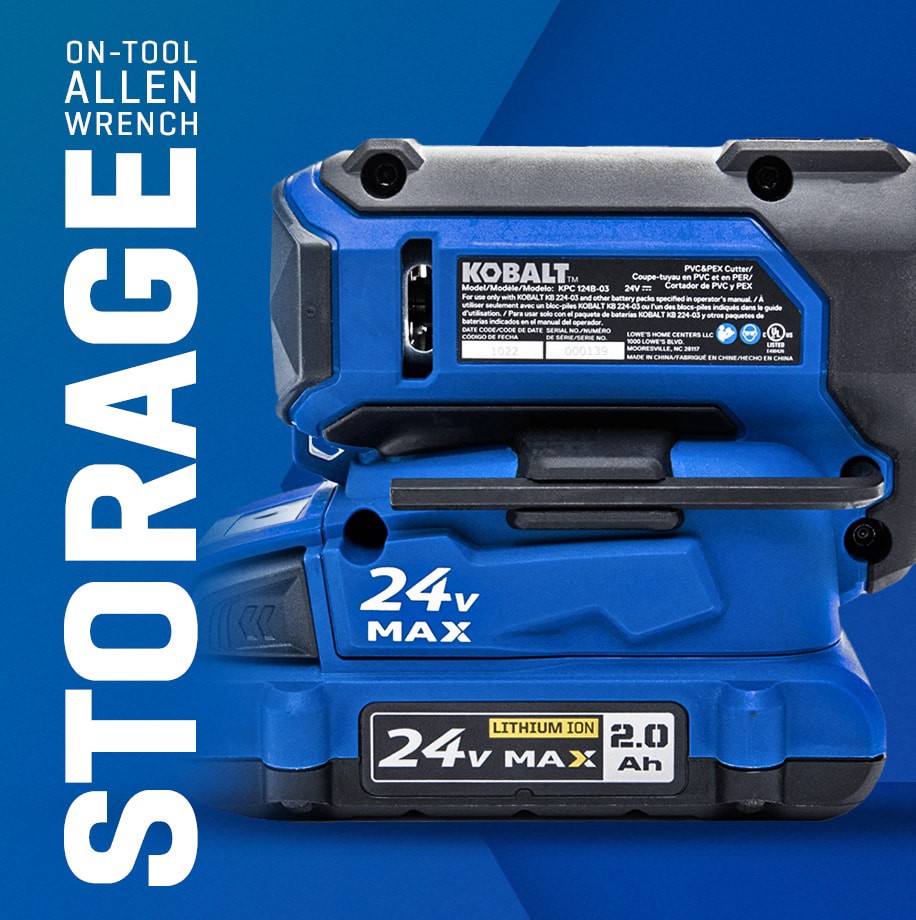 slide 6 of 6, Kobalt 24v 24-volt 2-3/8 Multipurpose PVC PEX cutter 2 Ah Cordless Battery Included , Charger Included, 1 ct