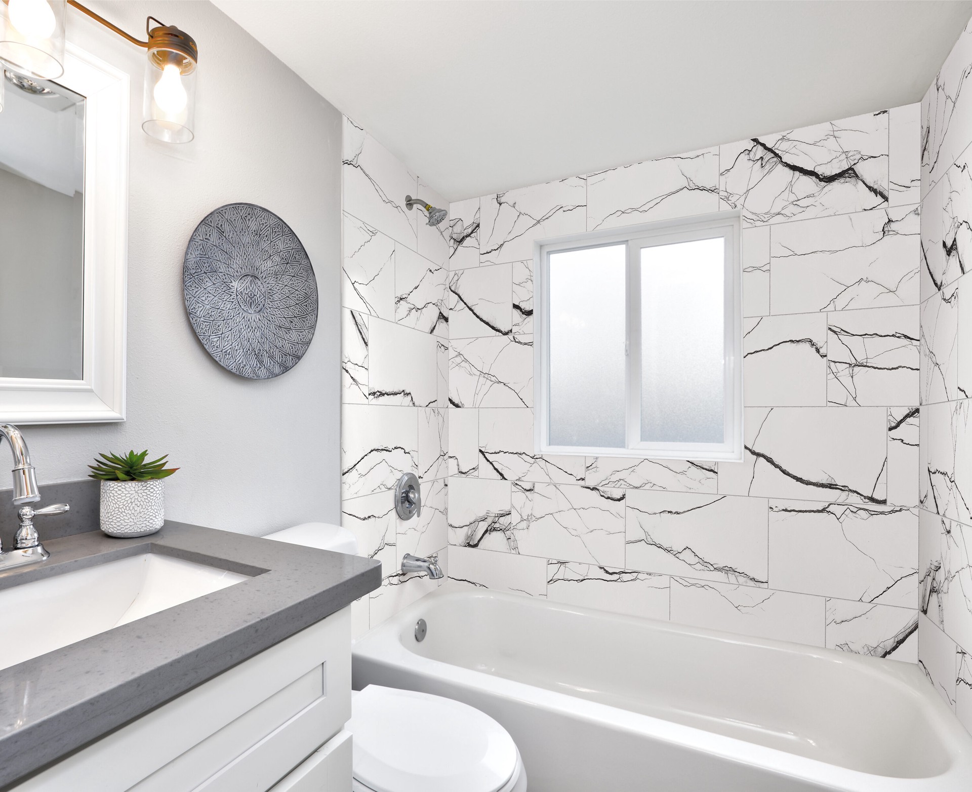 slide 6 of 6, allen + roth Thunder White 12-in x 24-in Matte Porcelain Floor and Wall Tile ( 1.94-sq ft Piece ), 1 ct