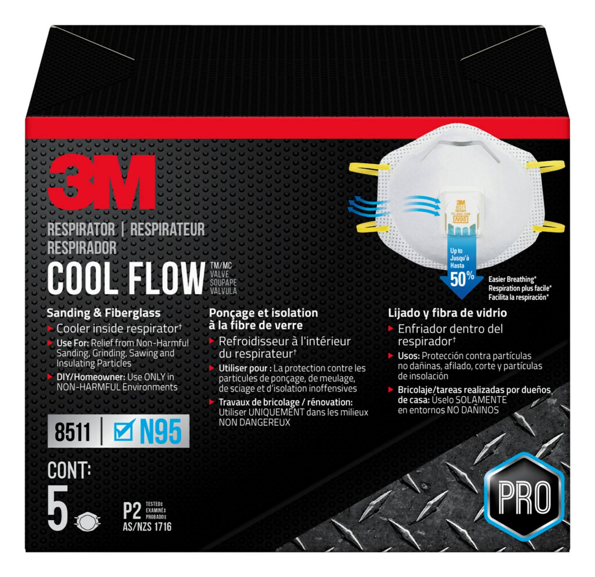 slide 2 of 6, 3M Respirator 5 -Pack White Disposable N95 Sanding and fiberglass Disposable respirator, 1 ct