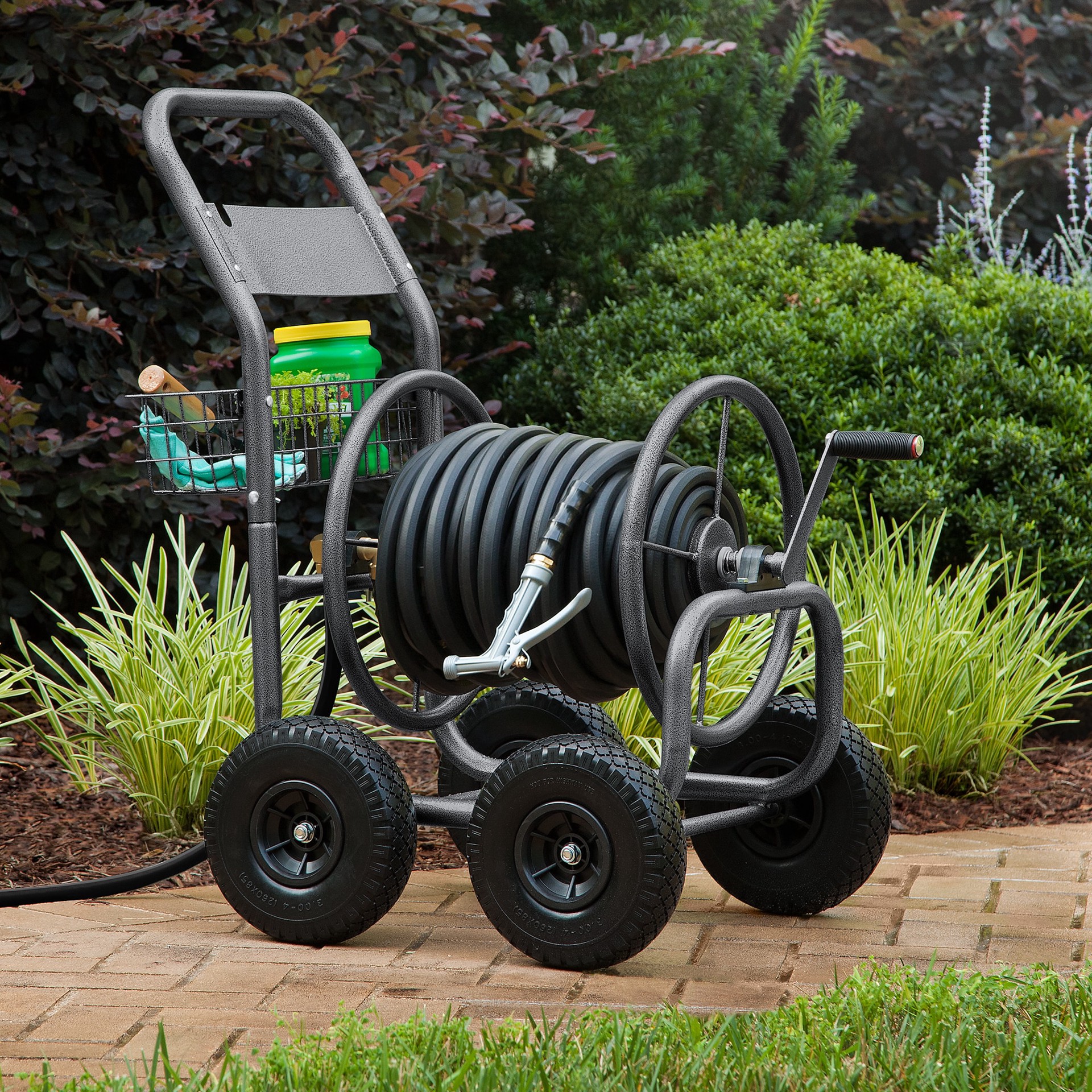 slide 2 of 6, Style Selections Steel 250-ft Cart Hose Reel, 1 ct