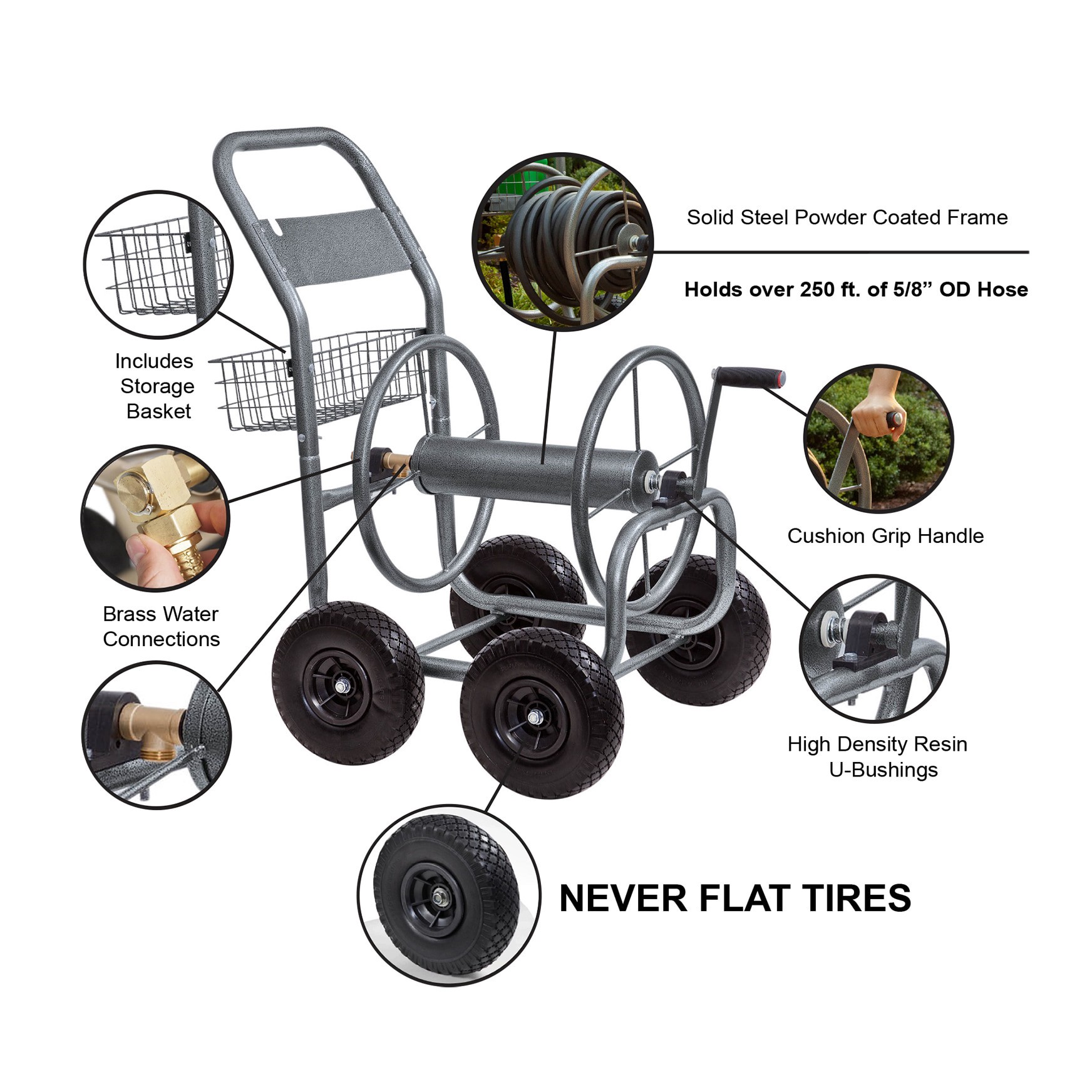 slide 3 of 6, Style Selections Steel 250-ft Cart Hose Reel, 1 ct