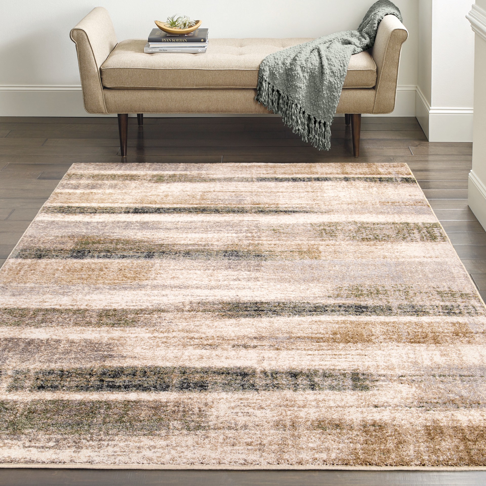 slide 1 of 6, allen + roth with STAINMASTER Multiscape 5 x 8 (ft) Cream Rectangular Indoor Abstract Farmhouse/Cottage Pet Friendly Area rug, 1 ct