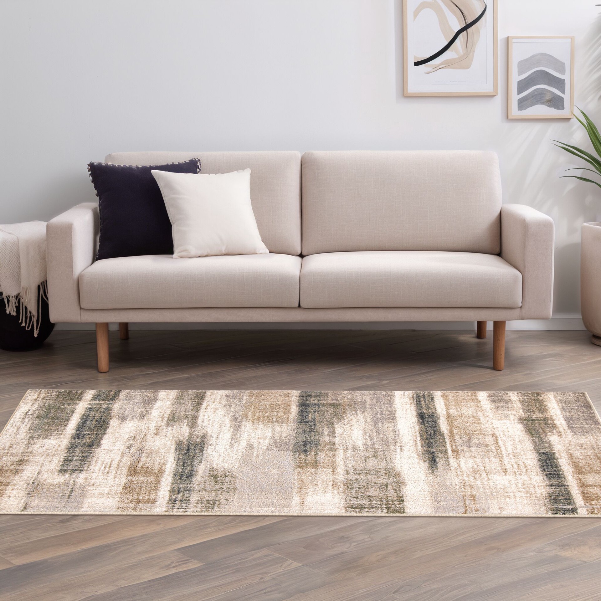 slide 3 of 6, allen + roth with STAINMASTER Multiscape 5 x 8 (ft) Cream Rectangular Indoor Abstract Farmhouse/Cottage Pet Friendly Area rug, 1 ct