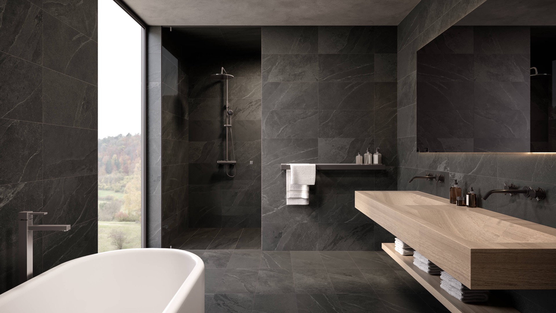 slide 2 of 6, Satori Gios Graphite 12-in x 24-in Matte Porcelain Floor and Wall Tile ( 1.93-sq ft Piece ), 1 ct