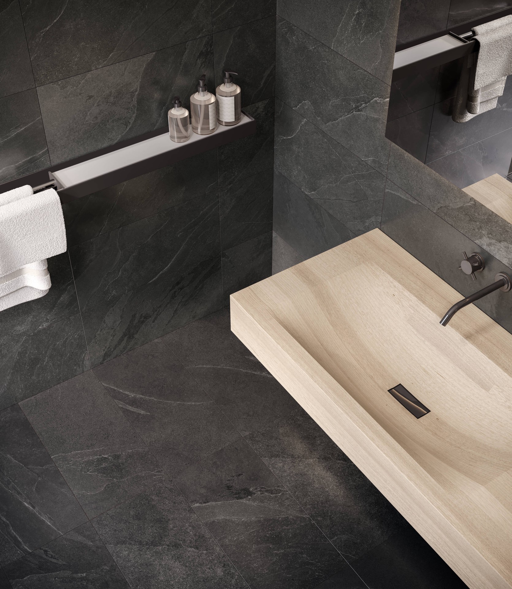 slide 4 of 6, Satori Gios Graphite 12-in x 24-in Matte Porcelain Floor and Wall Tile ( 1.93-sq ft Piece ), 1 ct