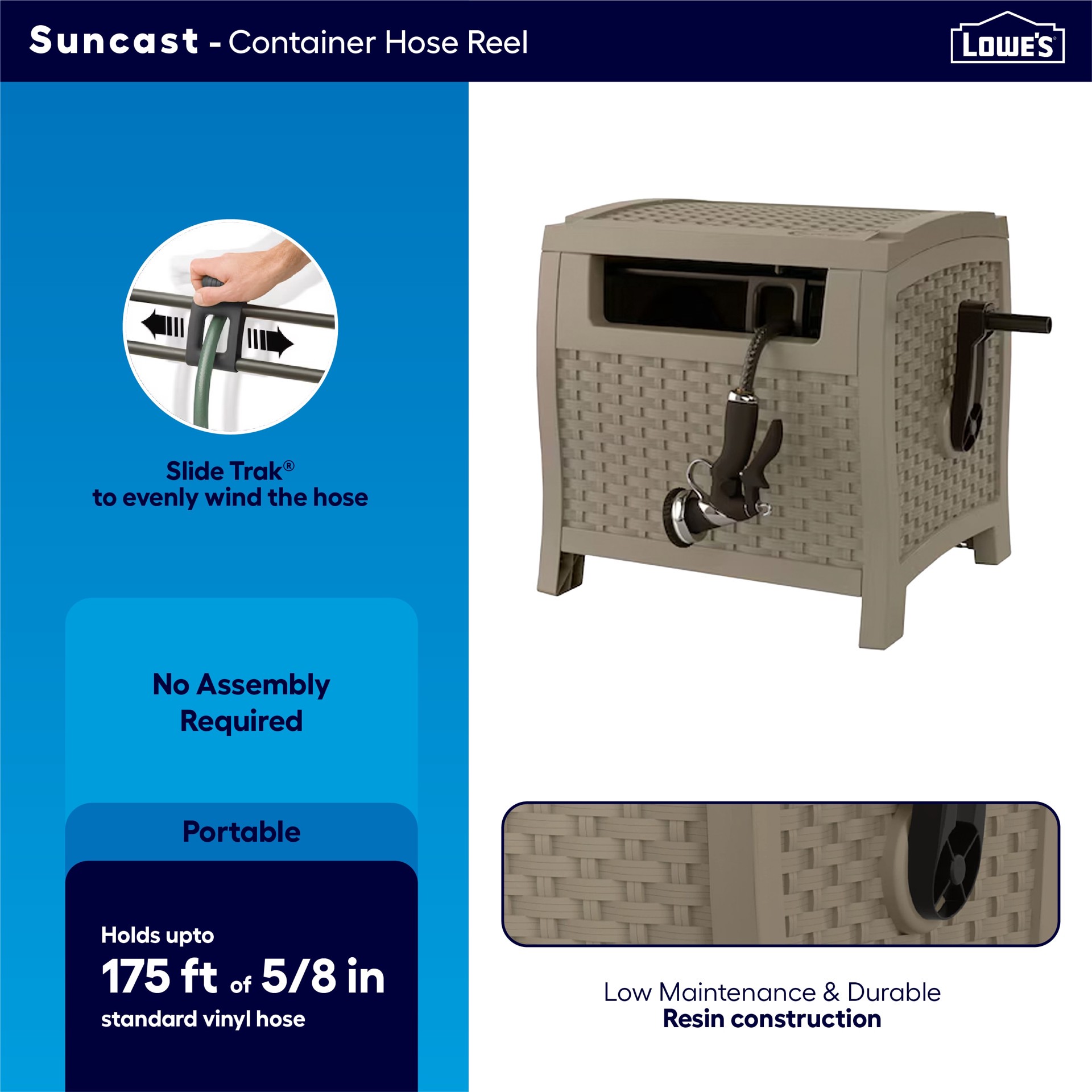 slide 2 of 6, Suncast Slide Trak Hideaway Plastic 175-ft Container Hose Reel, 1 ct