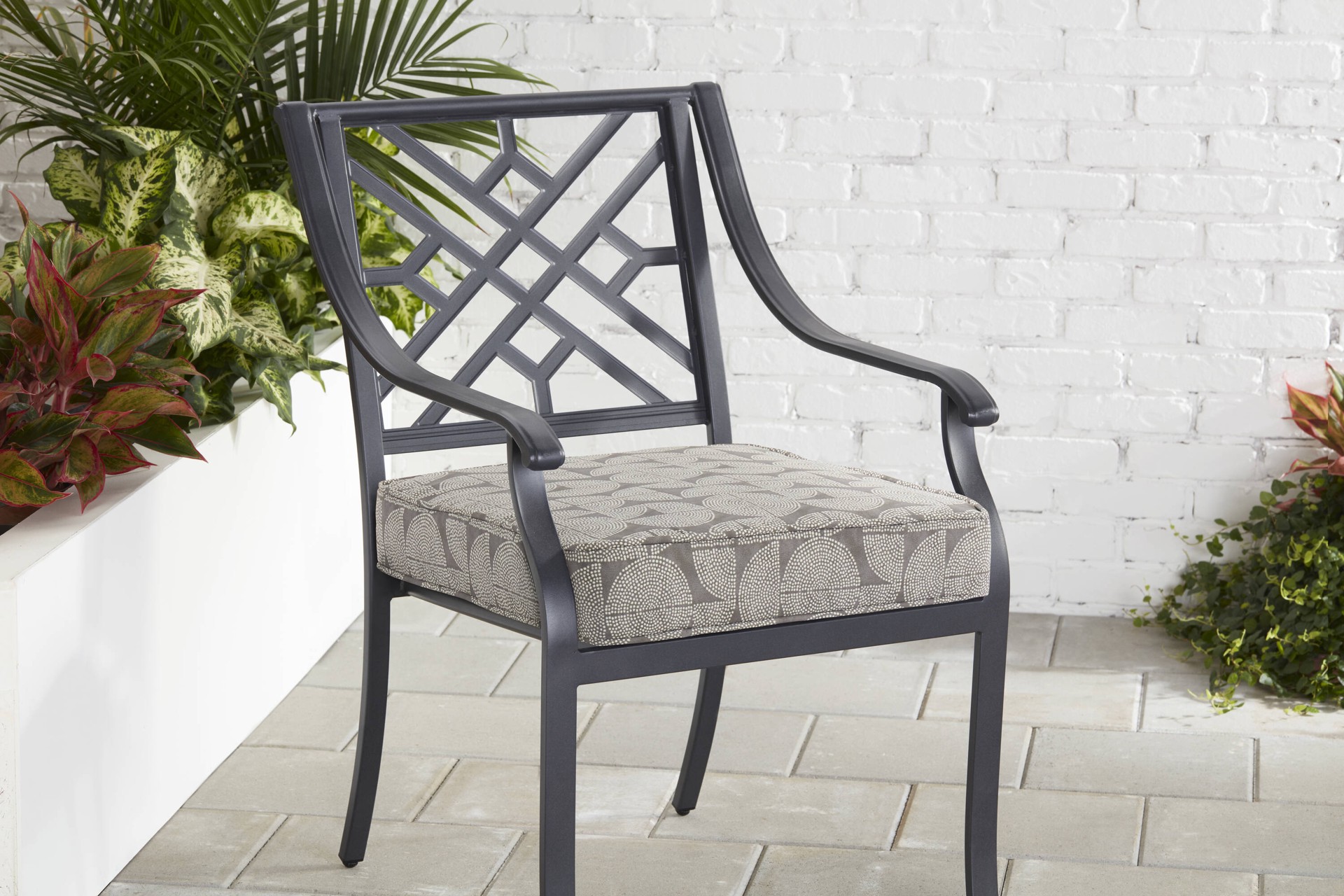 slide 3 of 6, Style Selections 20-in x 20-in Tara Geo Dots Patio Chair Cushion, 1 ct
