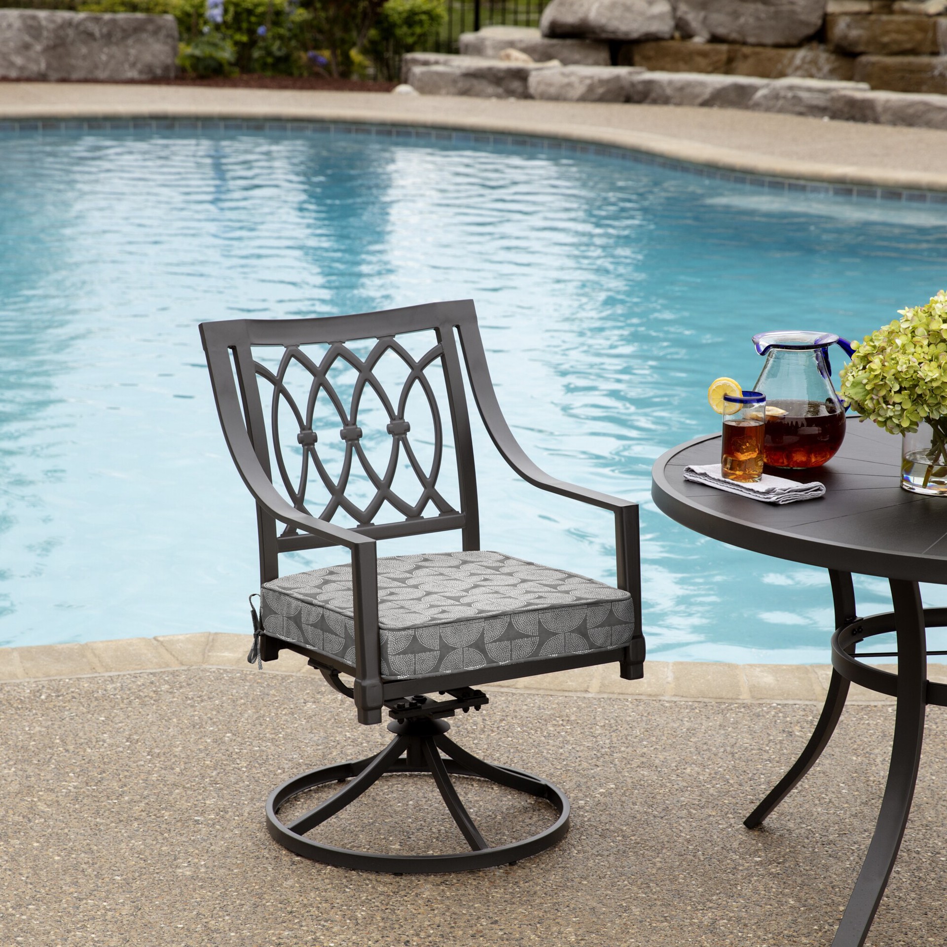slide 4 of 6, Style Selections 20-in x 20-in Tara Geo Dots Patio Chair Cushion, 1 ct
