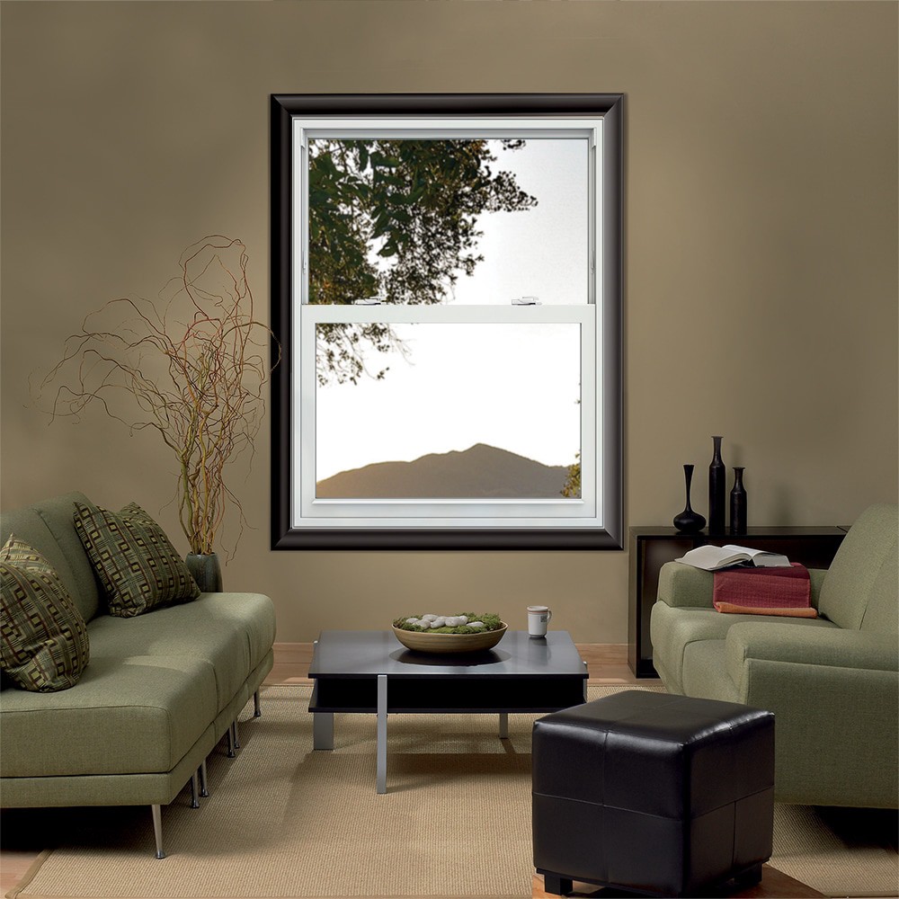 slide 4 of 6, JELD-WEN V-2500 35-1/2-in x 53-1/2-in White Exterior Vinyl New Construction Single Hung Window Low-E argon Double Pane Glass (Half Screen Included), 1 ct