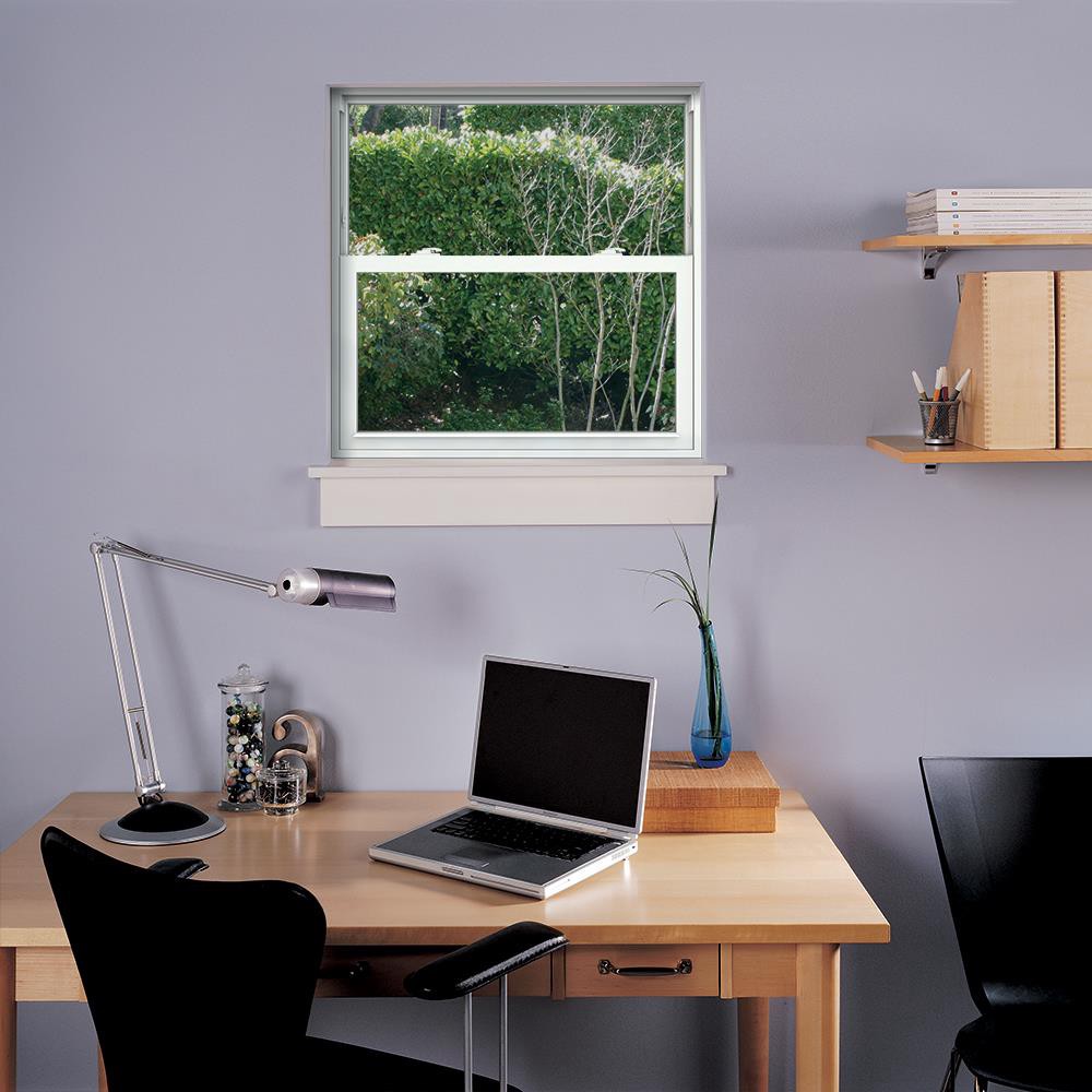 slide 4 of 6, JELD-WEN V-2500 35-1/2-in x 35-1/2-in White Exterior Vinyl New Construction Single Hung Window Low-E argon Double Pane Glass (Half Screen Included), 1 ct