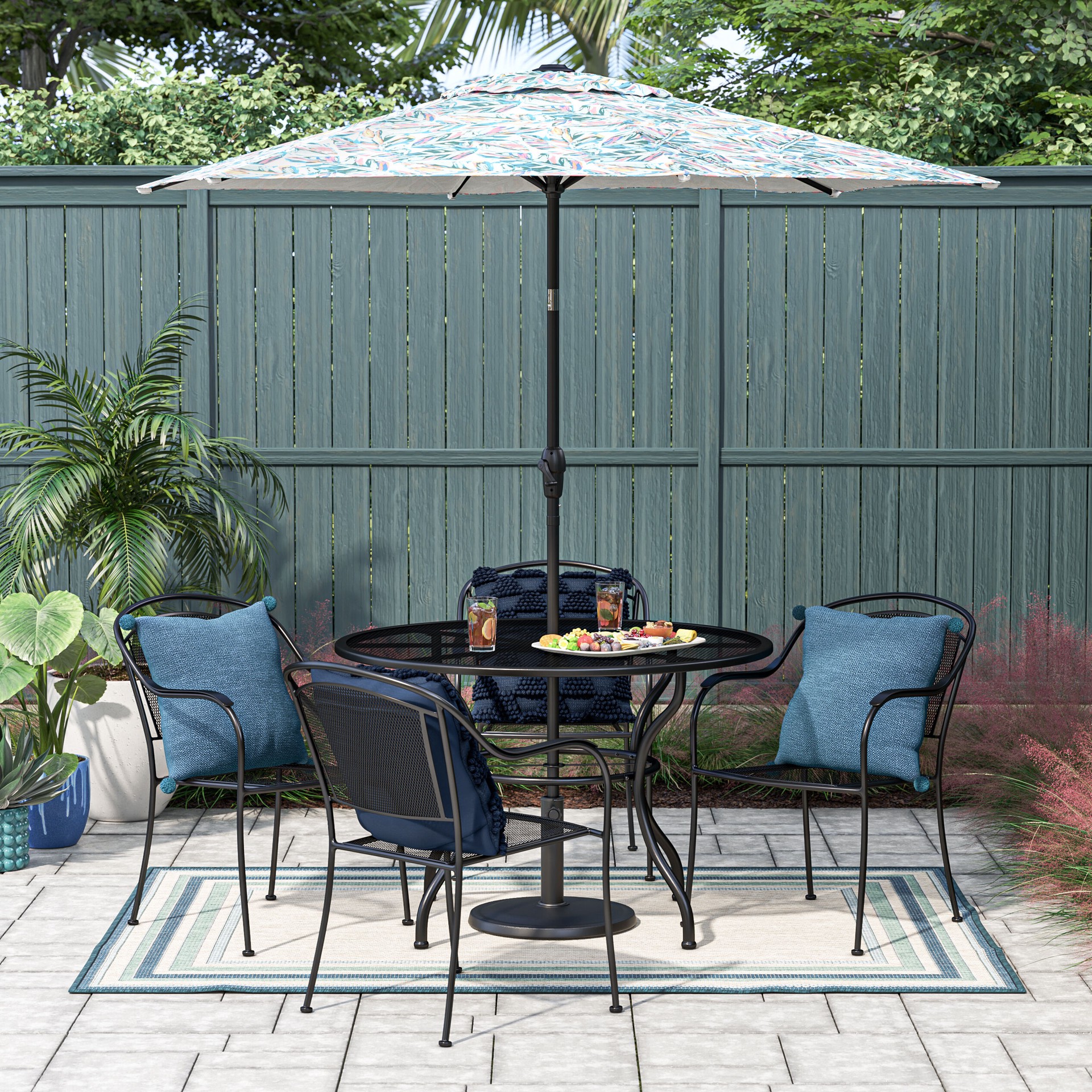 slide 2 of 6, Style Selections Davenport Round Outdoor Dining Table 45-in W x 45-in L with Umbrella Hole, 1 ct