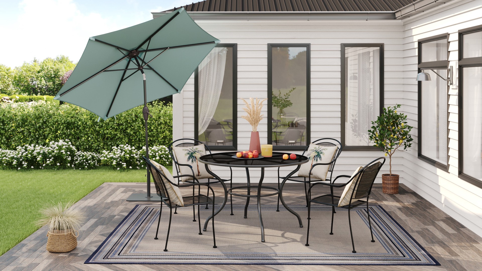 slide 6 of 6, Style Selections Davenport Round Outdoor Dining Table 45-in W x 45-in L with Umbrella Hole, 1 ct