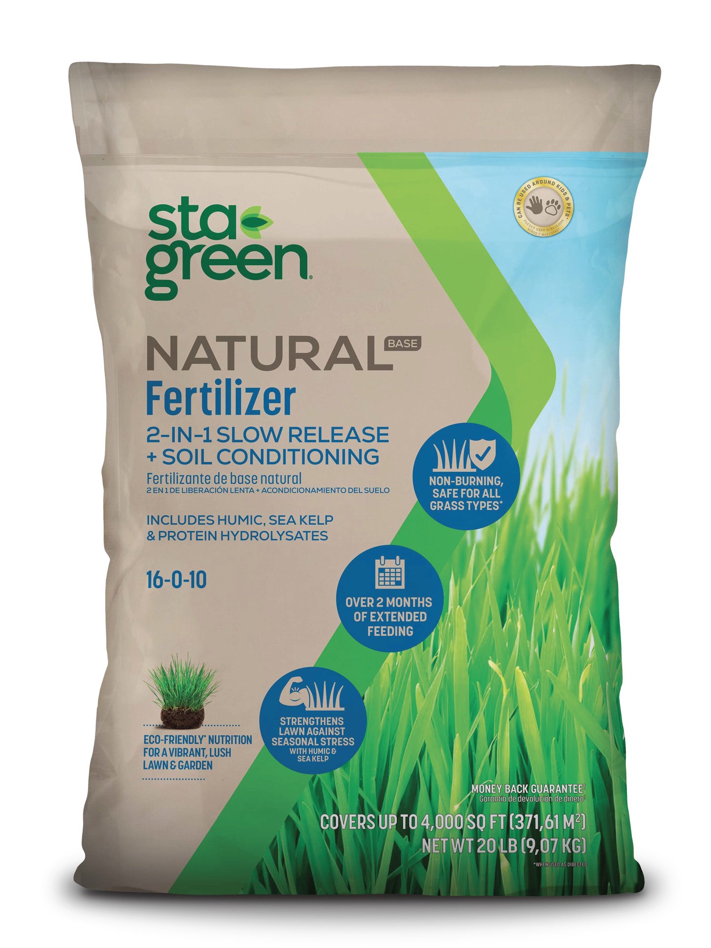 slide 1 of 6, Sta-Green Slow Release 20-lb 4000-sq ft 16-0-10 Natural All Purpose Fertilizer, 1 ct