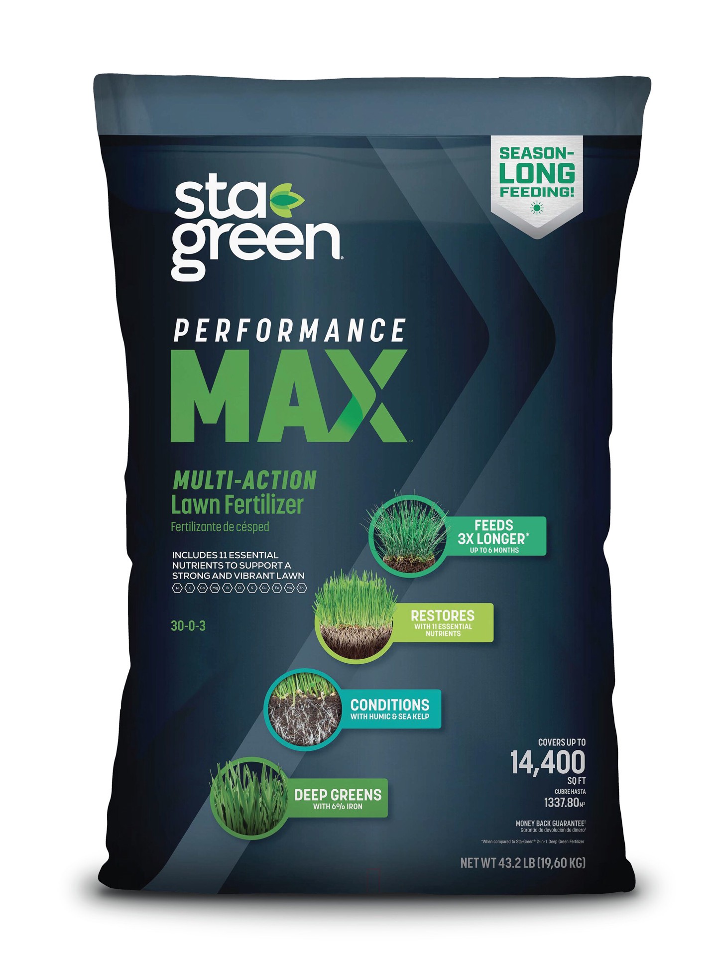 slide 1 of 6, Sta-Green Performance Max 43.2-lb 14400-sq ft 30-0-3 All Purpose Lawn Fertilizer, 1 ct