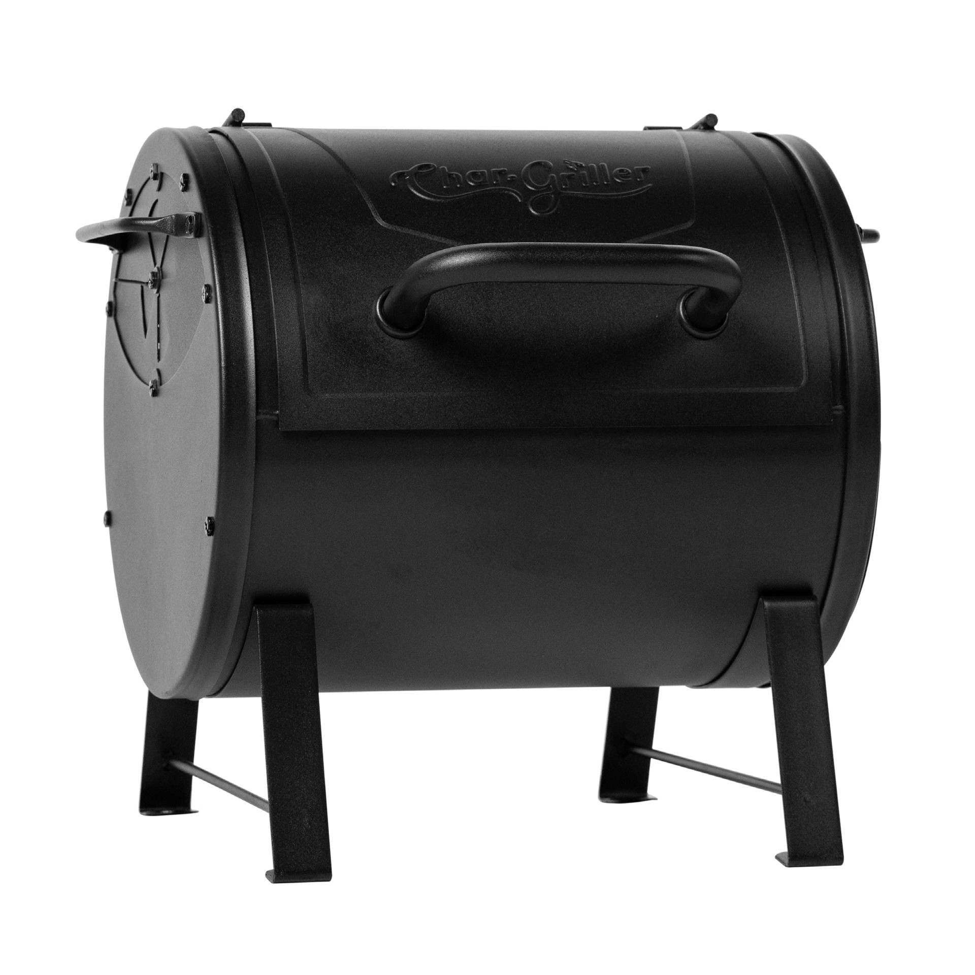 slide 2 of 6, Char-Griller Portable Charcoal Grill and Side Fire Box 17-in W Black Barrel Charcoal Grill, 1 ct