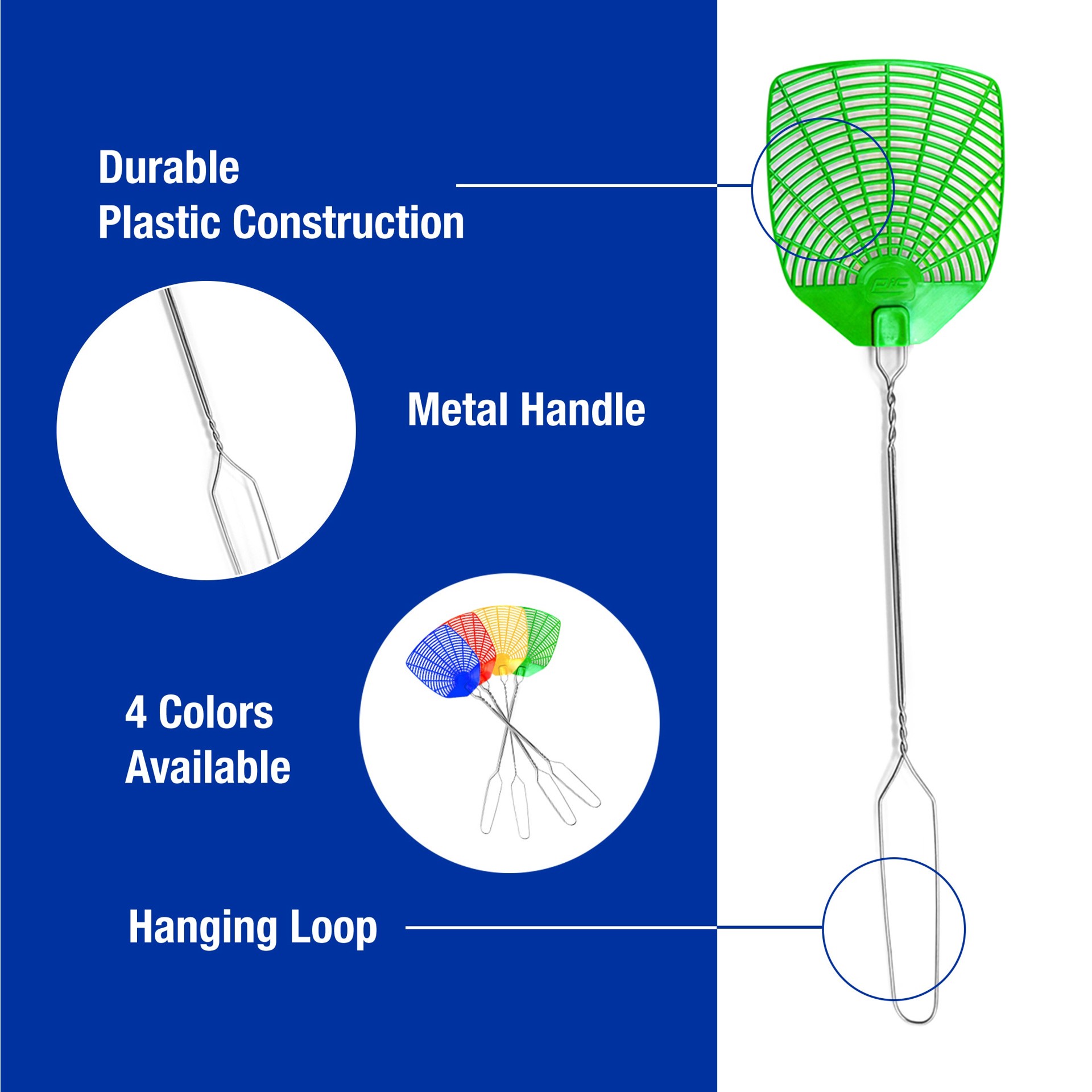 slide 4 of 6, PIC Fly Swatter with Metal Handle (Colors May Very) 1 Pack Indoor/Outdoor Plastic Insect trap Insect Trap, 1 ct