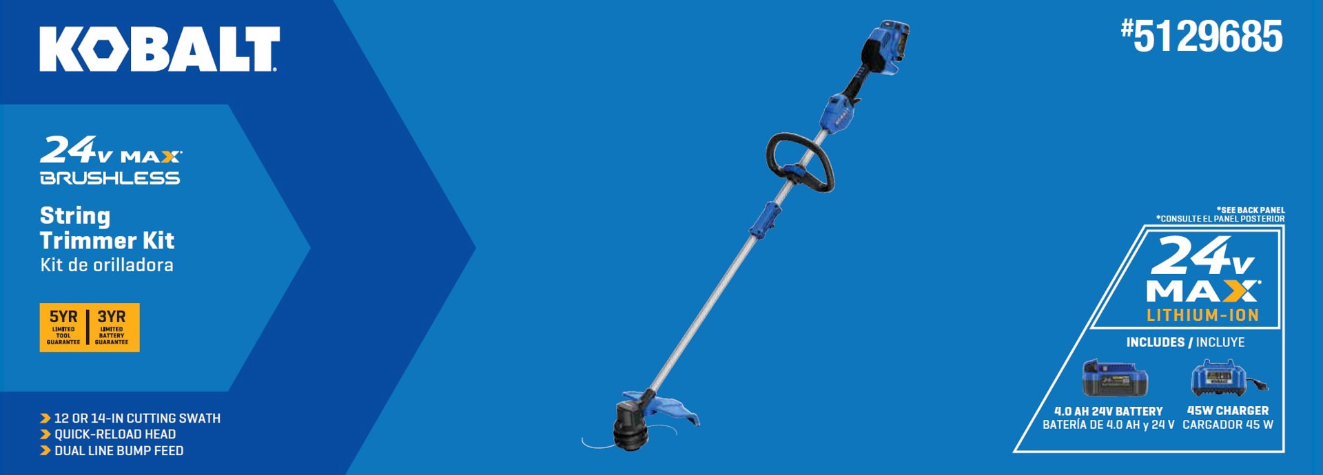 slide 2 of 6, Kobalt 24-volt 14-in Straight Shaft Battery String Trimmer 4.0 Ah (Battery Included) (Charger Included), 1 ct