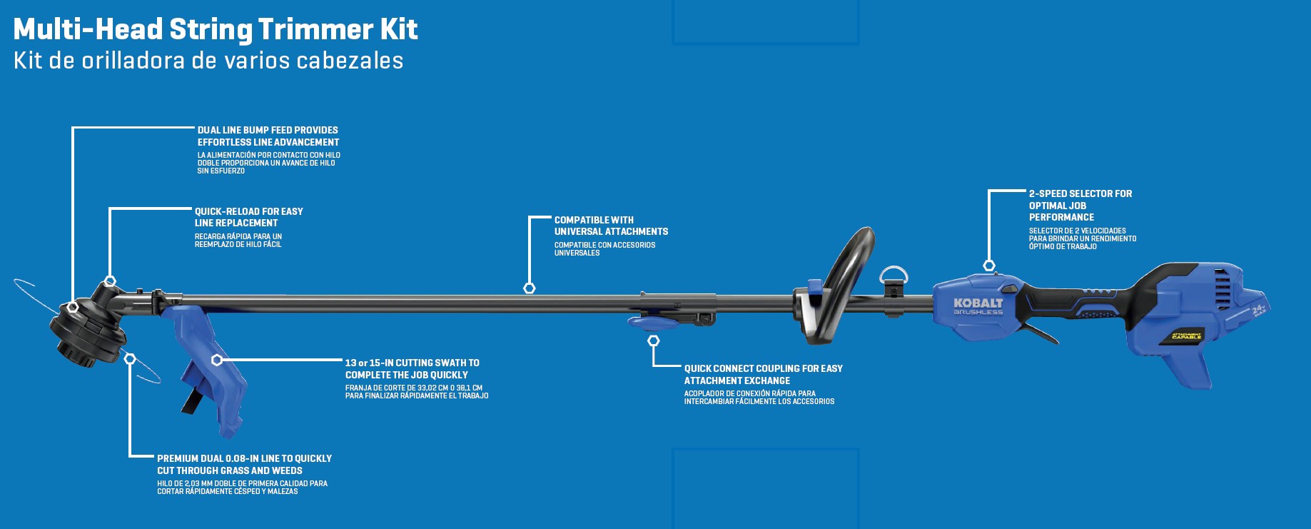 slide 5 of 6, Kobalt 24-volt 15-in Split Shaft Attachment Capable Battery String Trimmer 4.0 Ah (Battery Included) (Charger Included), 1 ct