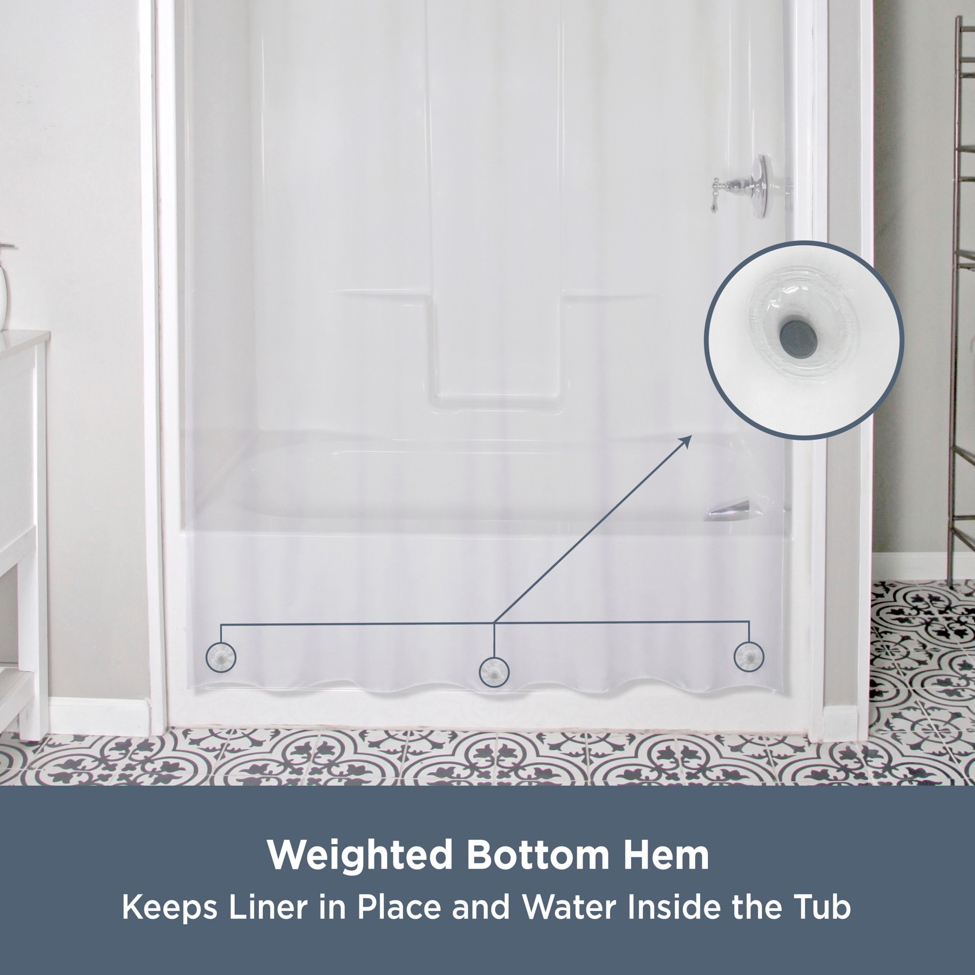 slide 6 of 6, Style Selections Microban Protected Heavy Weight PEVA 70.0-in W x 72-in L Clear Solid Mildew Resistant EVA/PEVA Shower liner, 1 ct