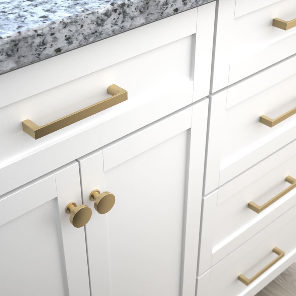 slide 5 of 6, Origin 21 Vero 5-1/16-in , 128mm Center to Center Brushed Gold Rectangular Bar Drawer Pull, 1 ct