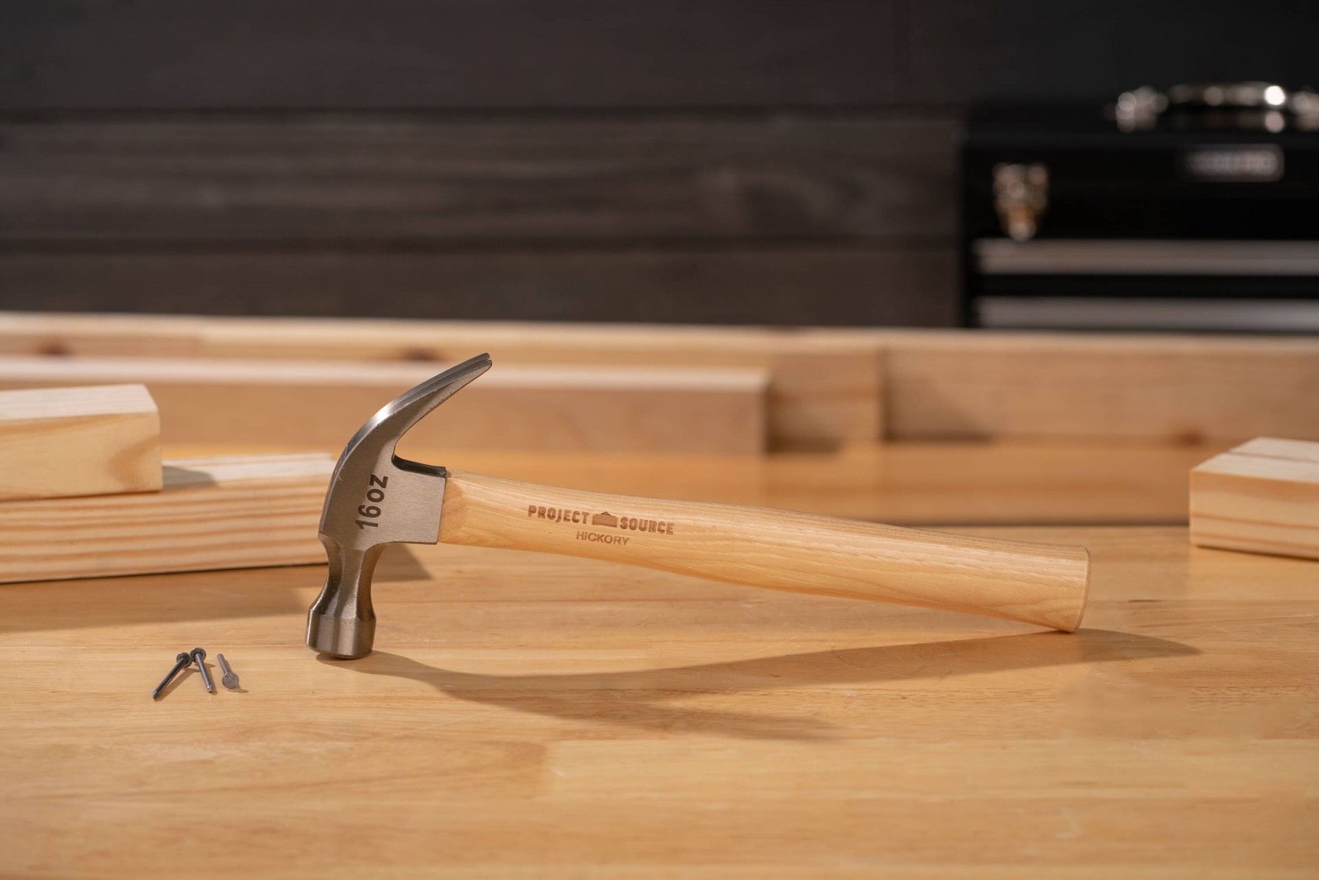 slide 2 of 5, Project Source 16 -oz Steel Head Wood Handle Claw hammer, 1 ct