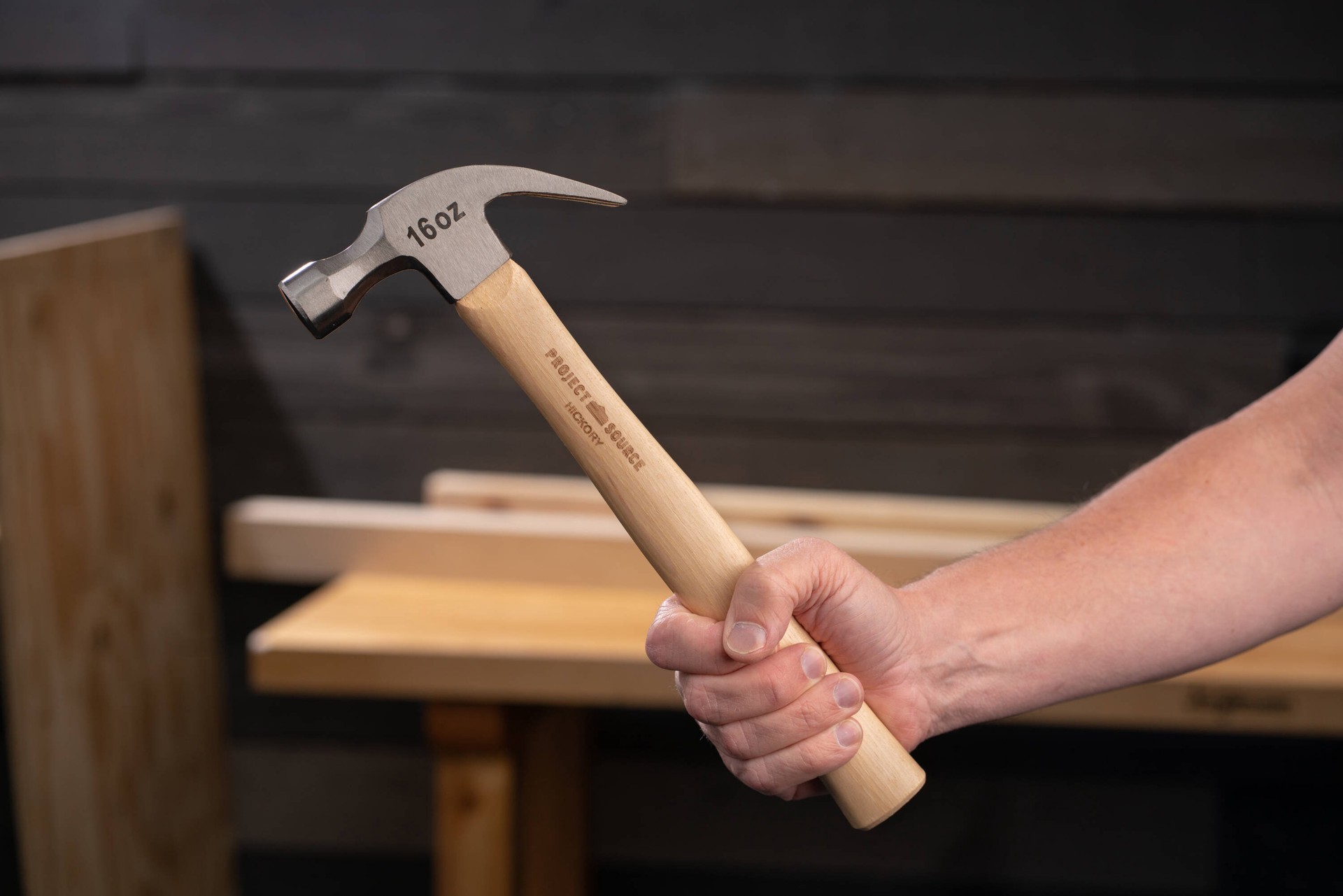 slide 4 of 5, Project Source 16 -oz Steel Head Wood Handle Claw hammer, 1 ct