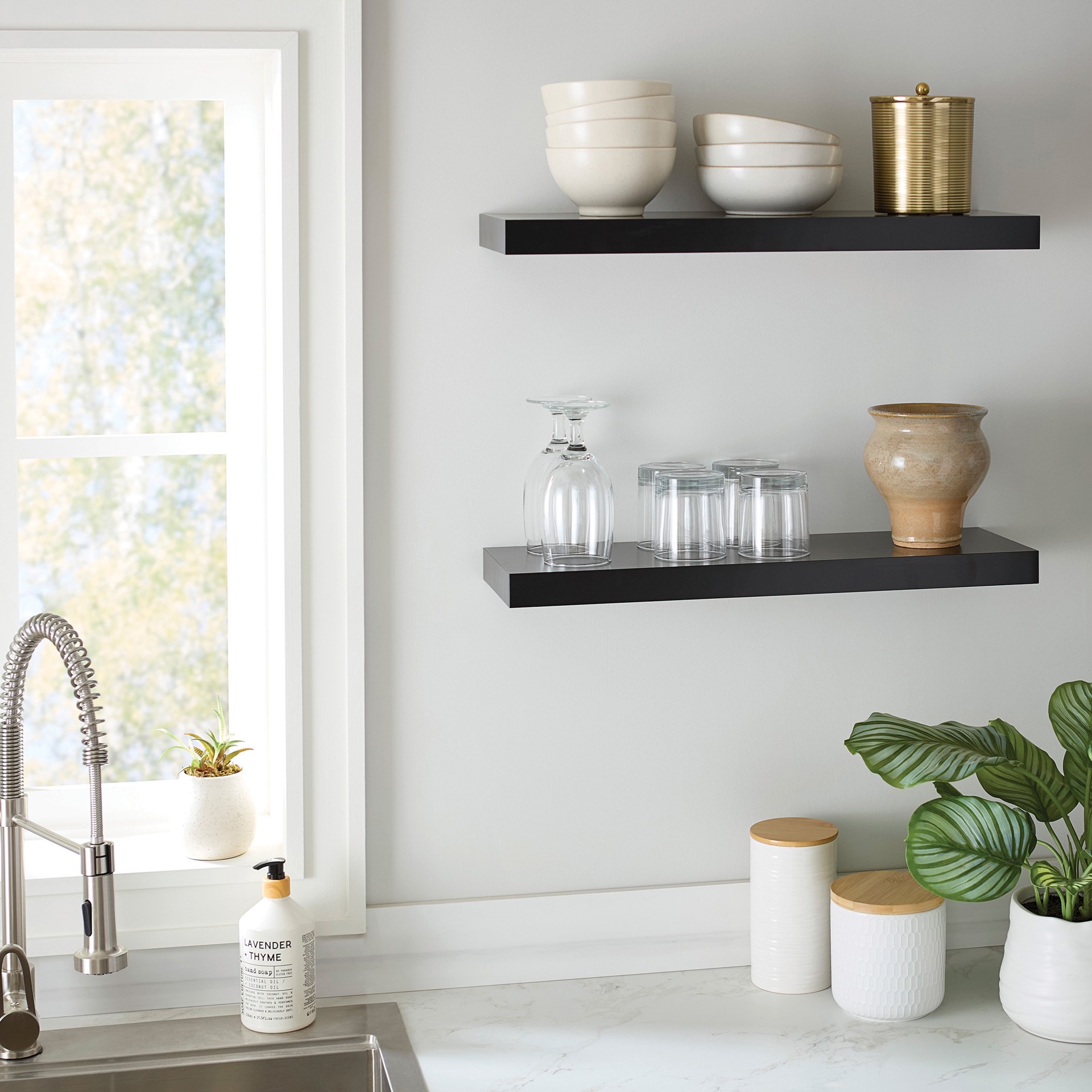 slide 5 of 6, allen + roth 7.8-in D x 23.6-in L Black MDF Rectangular Floating shelf, 1 ct