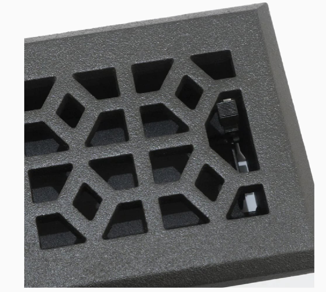 slide 4 of 6, allen + roth 4-in x 10-in Maximum airflow Steel Pewter Marquis Design Floor Register, 1 ct