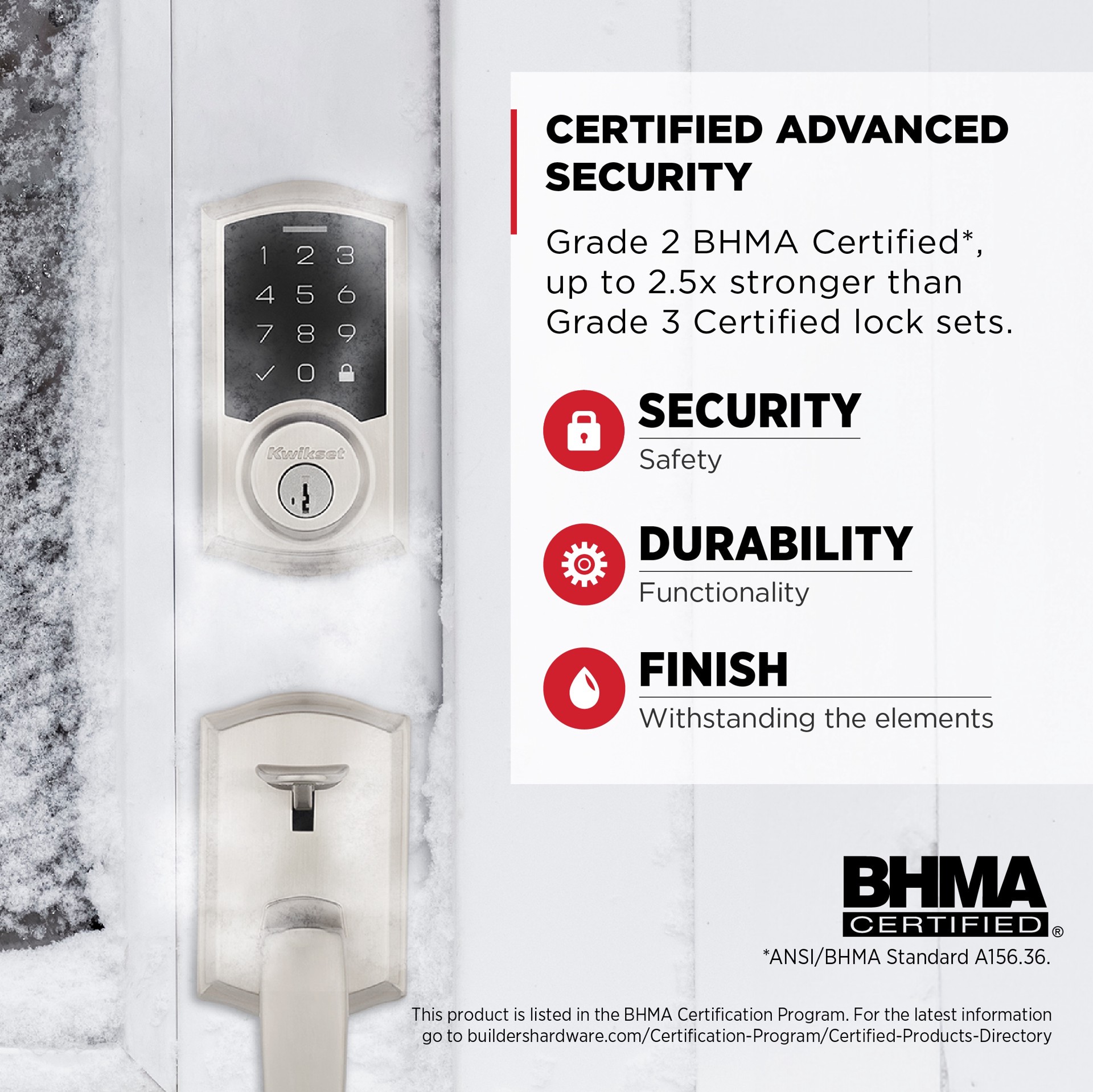 slide 4 of 6, Kwikset SmartCode 270 Touchpad Traditional Satin Nickel Keypad Electronic Deadbolt Lock ft. SmartKey Security, 1 ct