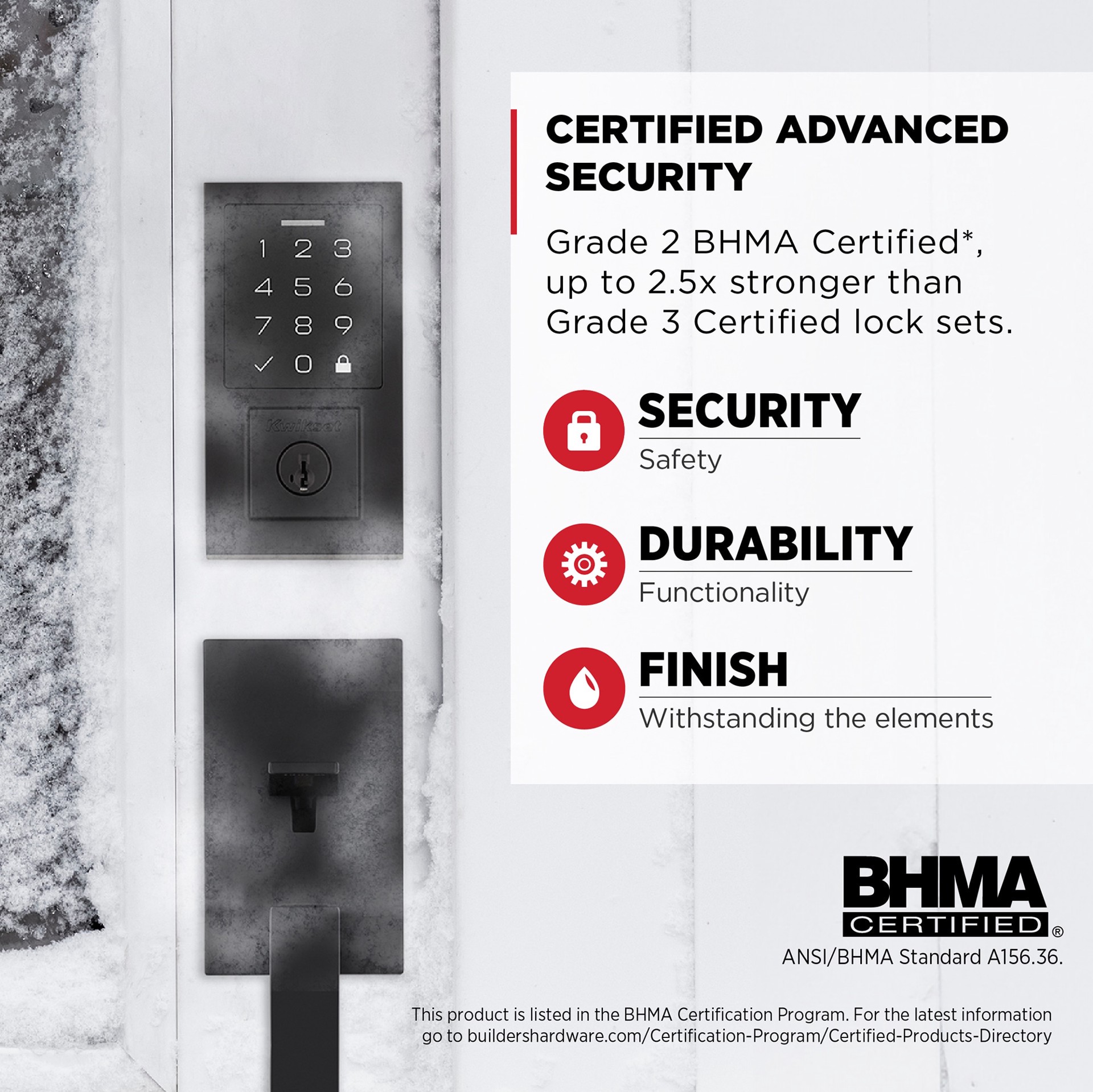 slide 4 of 6, Kwikset SmartCode 270 Touchpad Contemporary Matte Black Keypad Electronic Deadbolt Lock ft. SmartKey Security, 1 ct