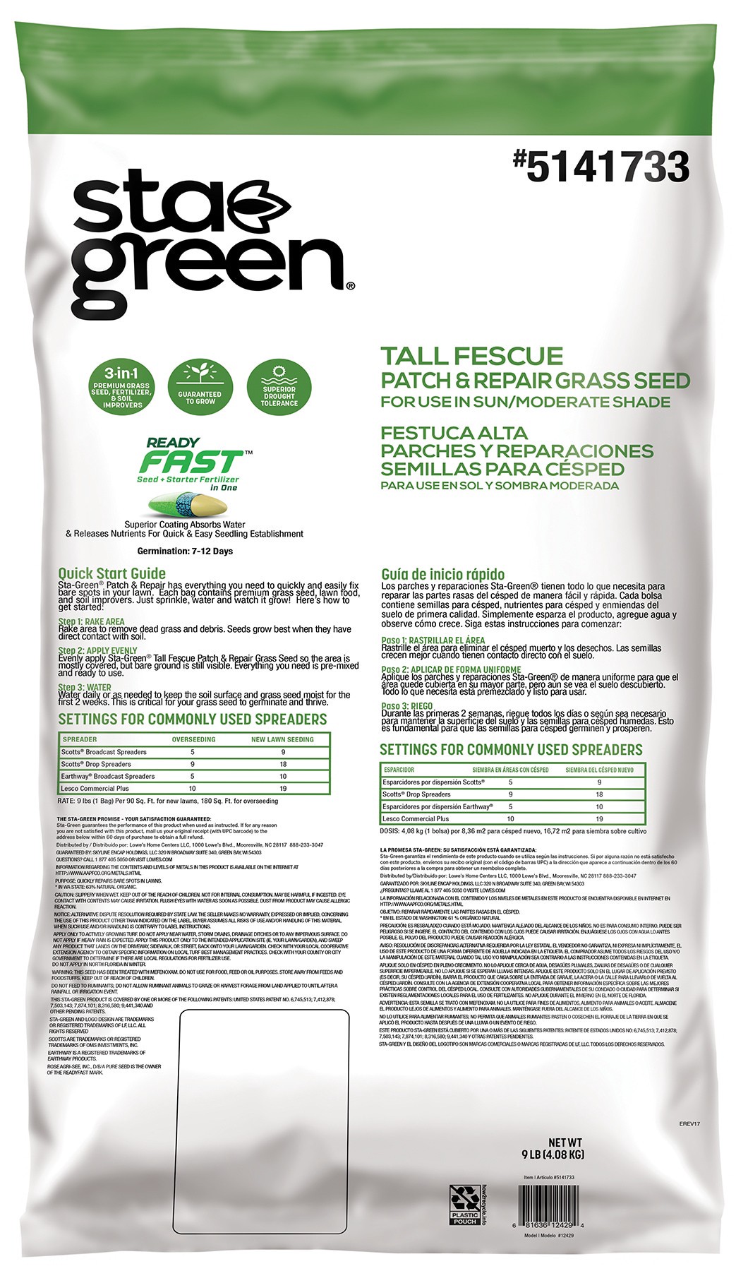 slide 5 of 6, Sta-Green 3-in-1 Patch and Repair Tall fescue Lawn Repair Mix, 1 ct