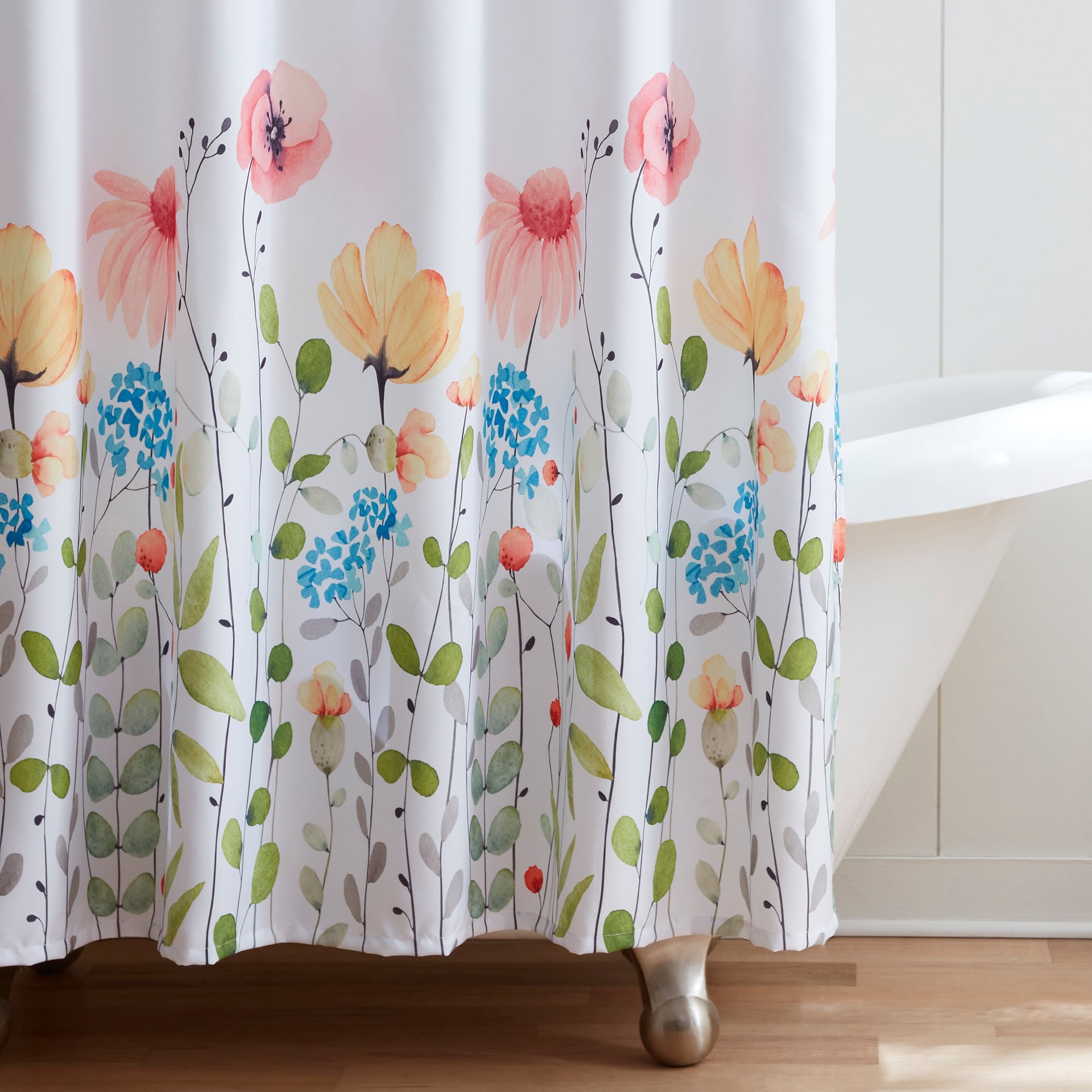 slide 2 of 5, allen + roth 72.0-in W x 72-in L White Floral Mildew Resistant Polyester Shower curtain, 1 ct