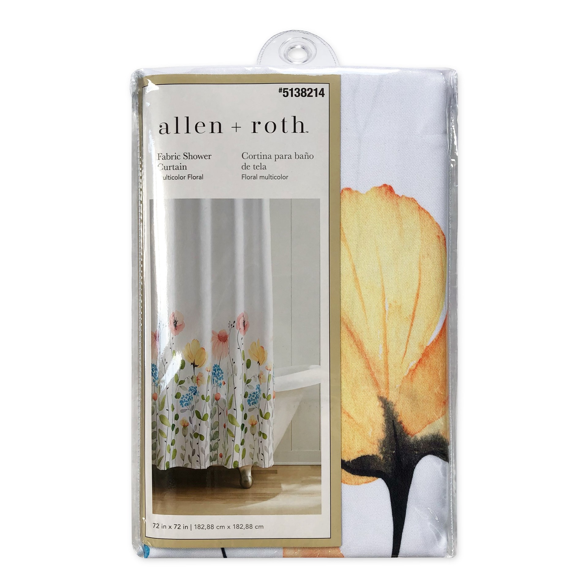 slide 4 of 5, allen + roth 72.0-in W x 72-in L White Floral Mildew Resistant Polyester Shower curtain, 1 ct