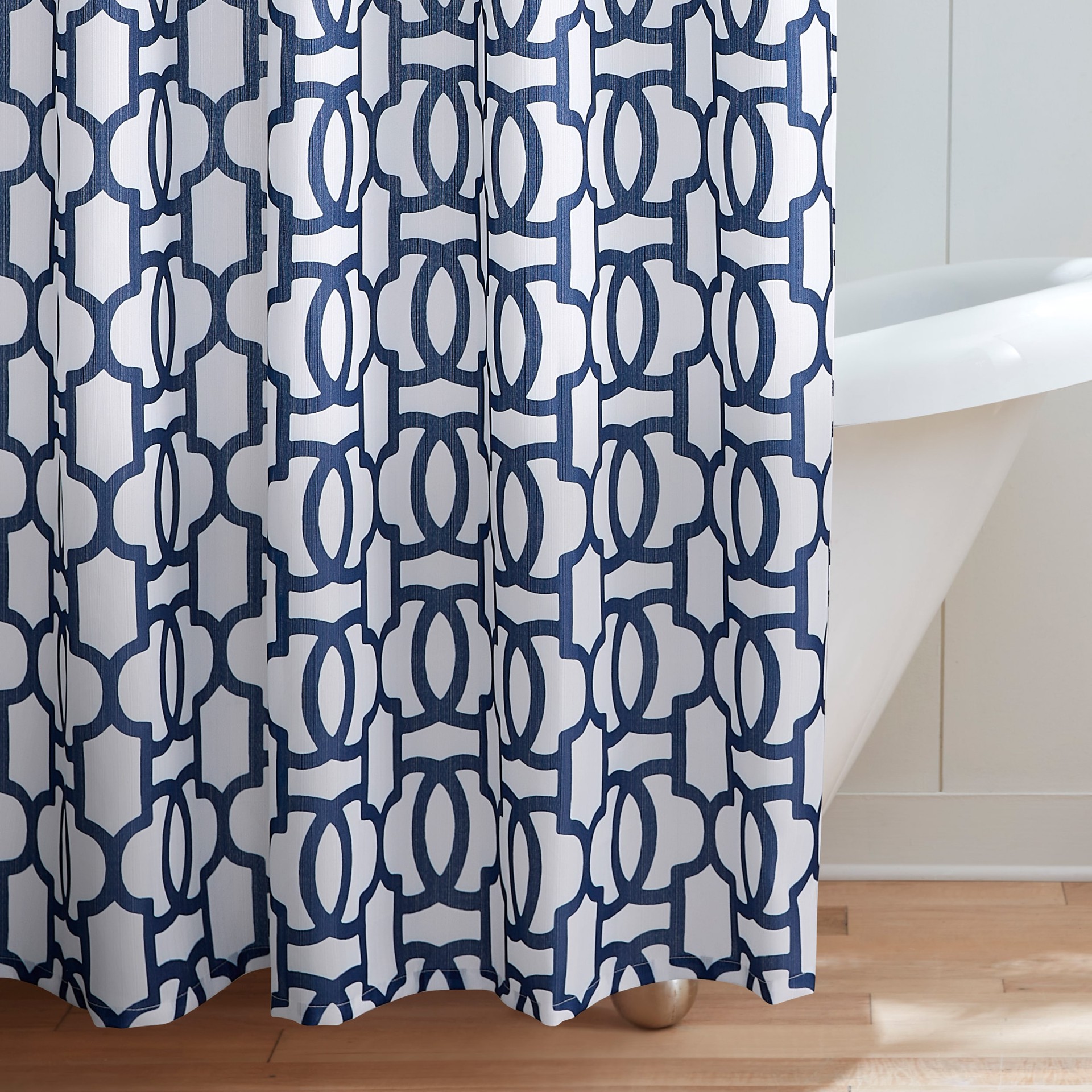 slide 2 of 5, allen + roth 72.0-in W x 72-in L Blue Lattice Polyester Shower curtain, 1 ct