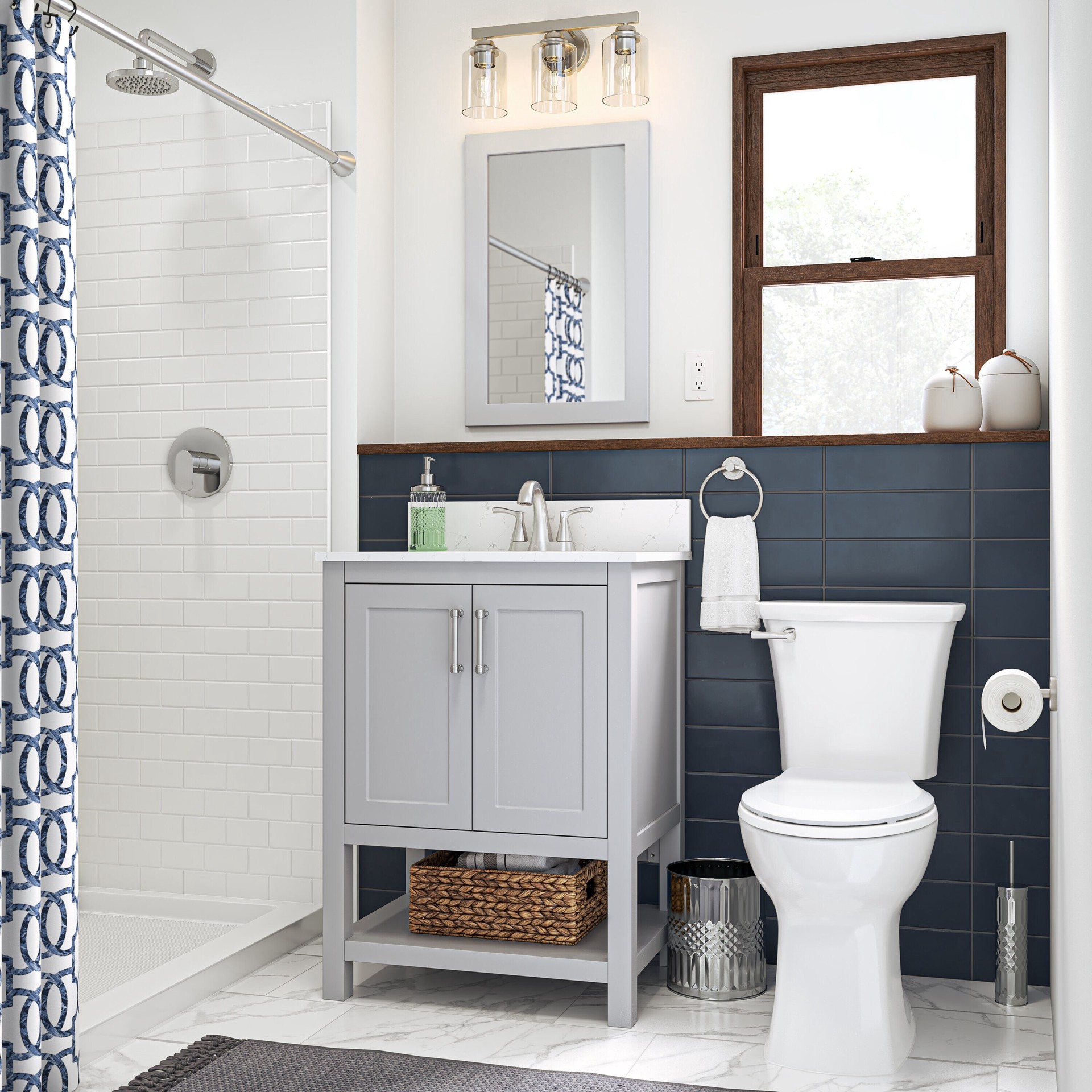 slide 5 of 5, allen + roth 72.0-in W x 72-in L Blue Lattice Polyester Shower curtain, 1 ct