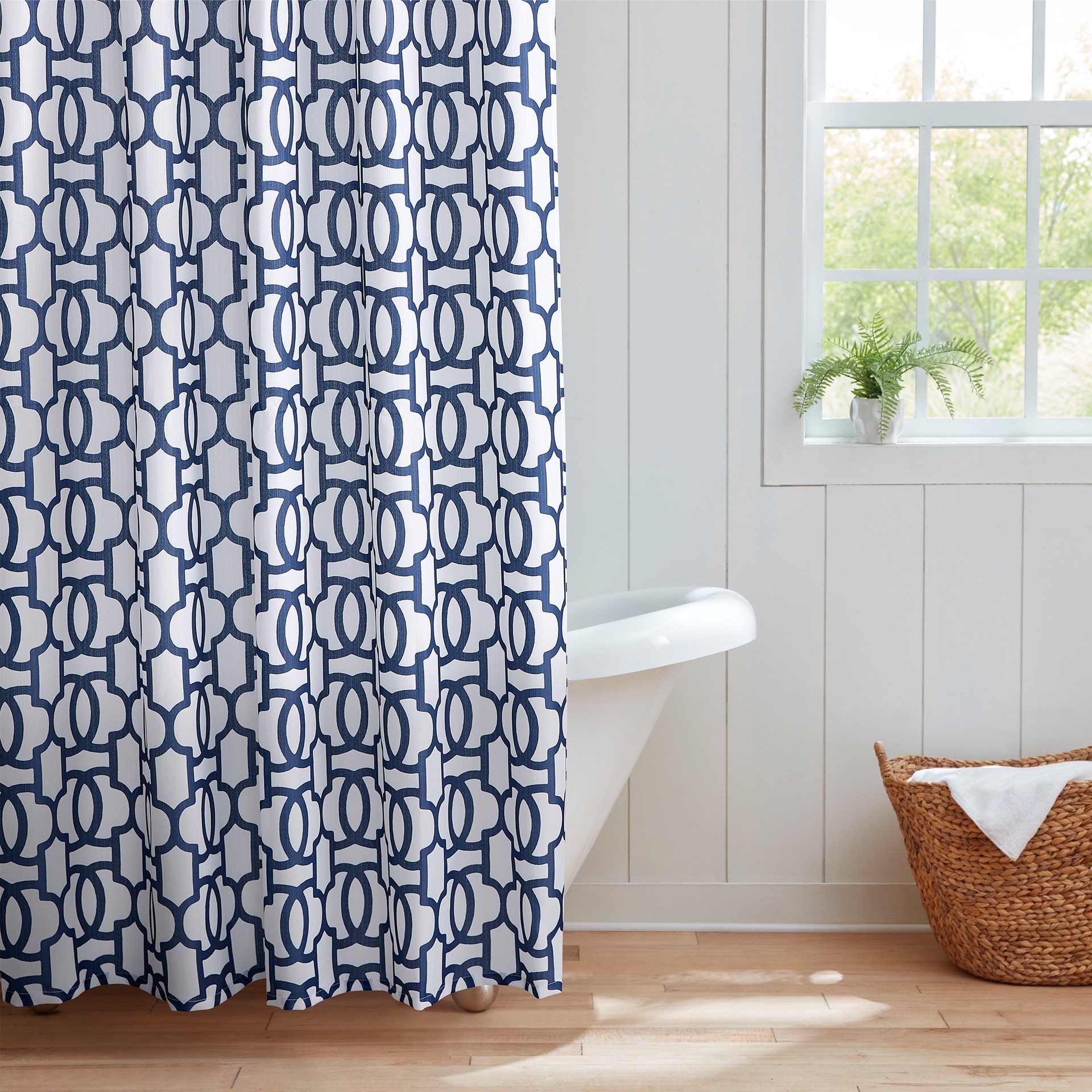 slide 1 of 5, allen + roth 72.0-in W x 72-in L Blue Lattice Polyester Shower curtain, 1 ct
