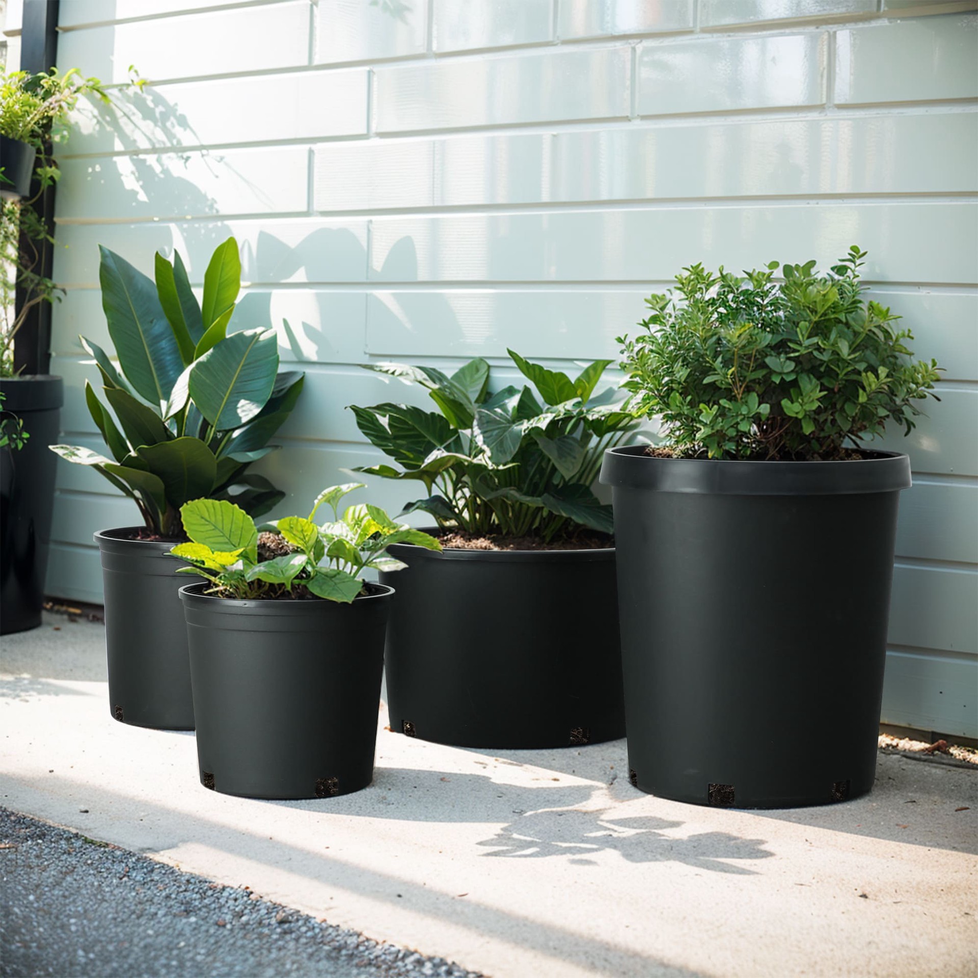 slide 5 of 6, Style Selections Round 9.72-in W x 9.72-in L Black Resin Indoor/Outdoor Planter, 1 ct