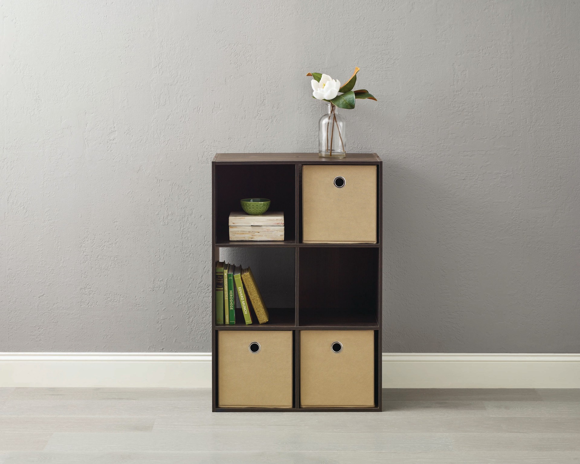 slide 2 of 6, Style Selections 35.88-in H x 24.13-in W x 11.63-in D Dark Chocolate Stackable Wood laminate 6 Cube organizer, 1 ct
