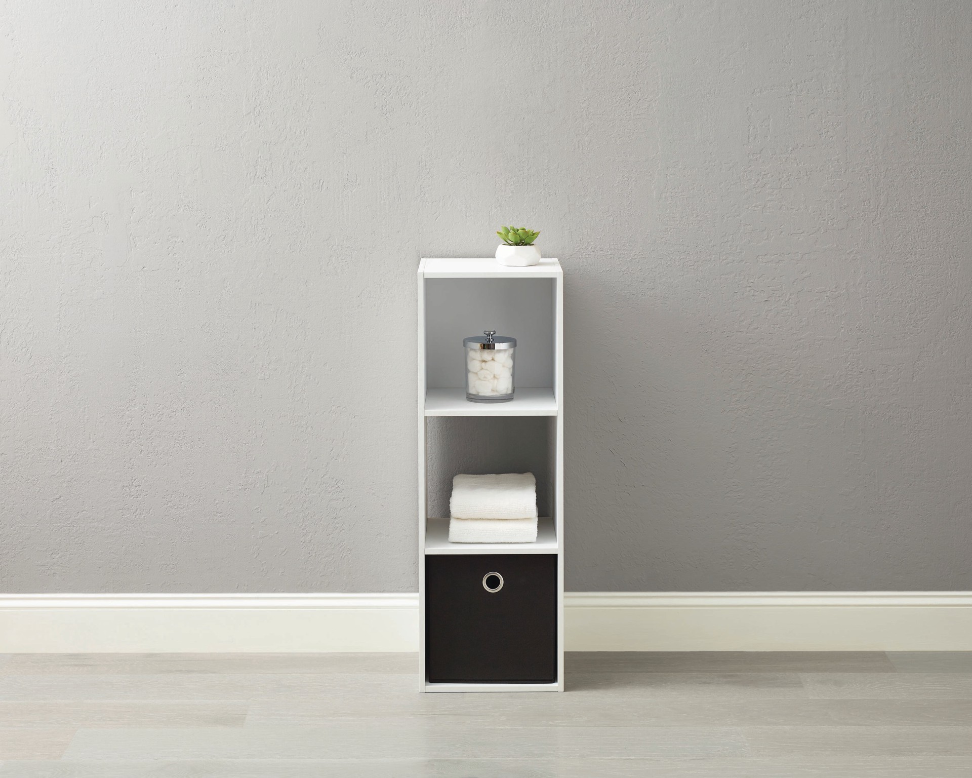 slide 2 of 6, Style Selections 35.9-in H x 12.24-in W x 11.63-in D White Stackable Wood laminate 3 Cube organizer, 1 ct