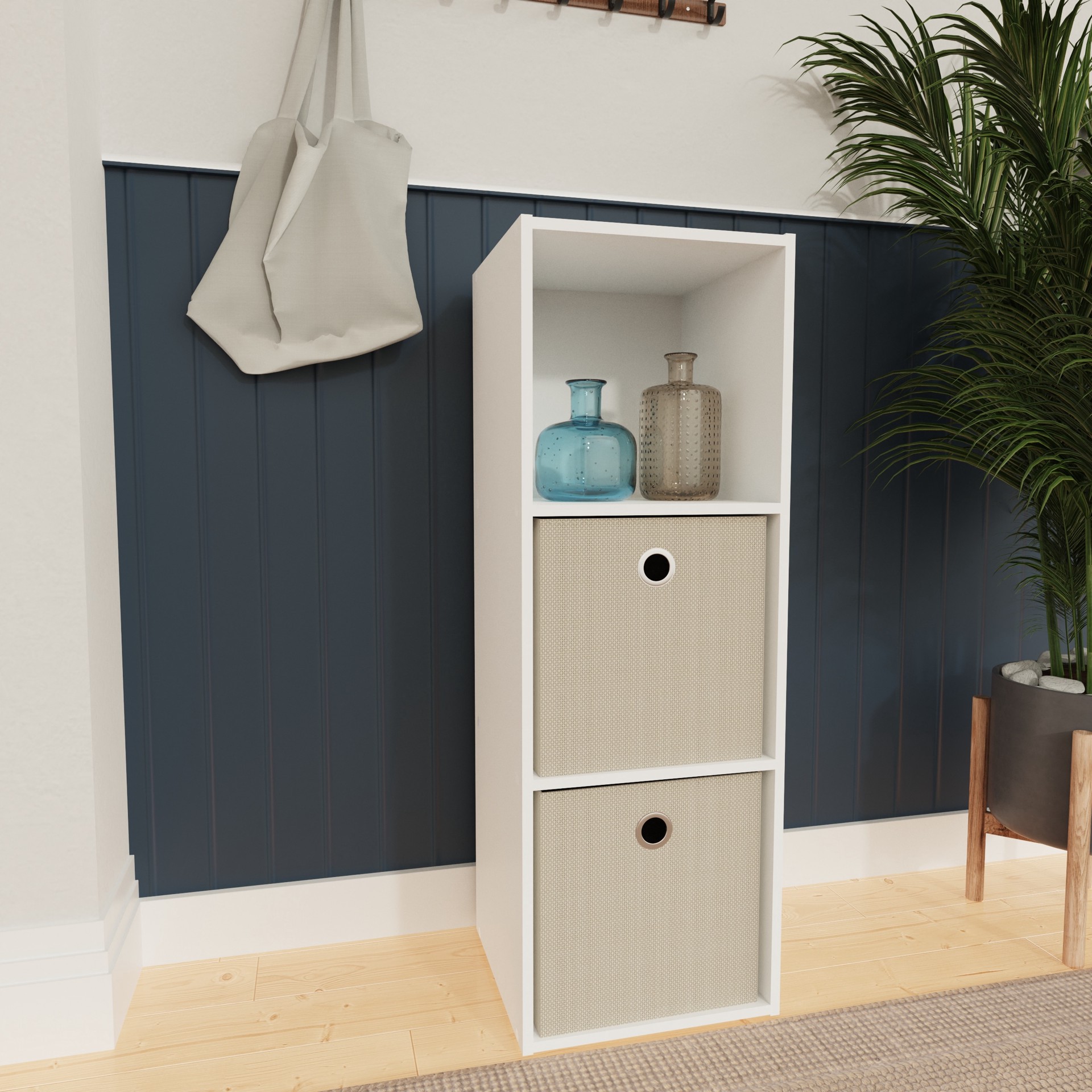 slide 4 of 6, Style Selections 35.9-in H x 12.24-in W x 11.63-in D White Stackable Wood laminate 3 Cube organizer, 1 ct