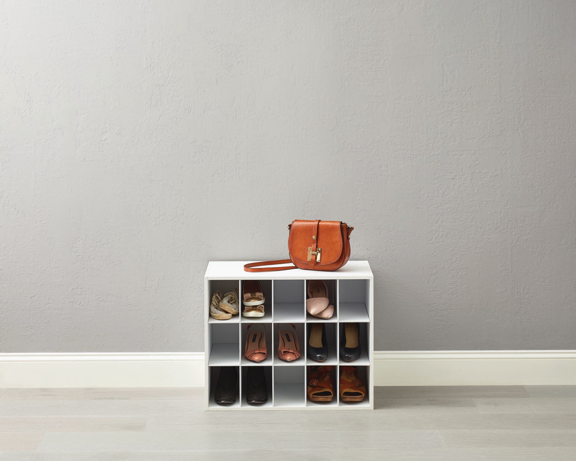 slide 2 of 6, Style Selections 19.38-in H x 24.13-in W x 11.63-in D White Stackable Wood laminate 15 Cube organizer, 1 ct